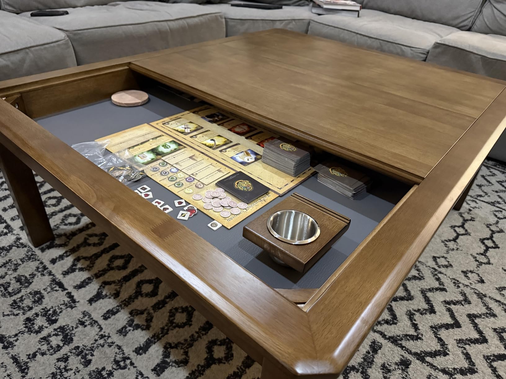 Board Game Coffee Table with Removable Table Top, Seats 4 Players with 3ft-7in x 2ft-9in Play Area, Includes Play Mat and Detachable Cup Holders, Minimal Assembly Required customer photo 2