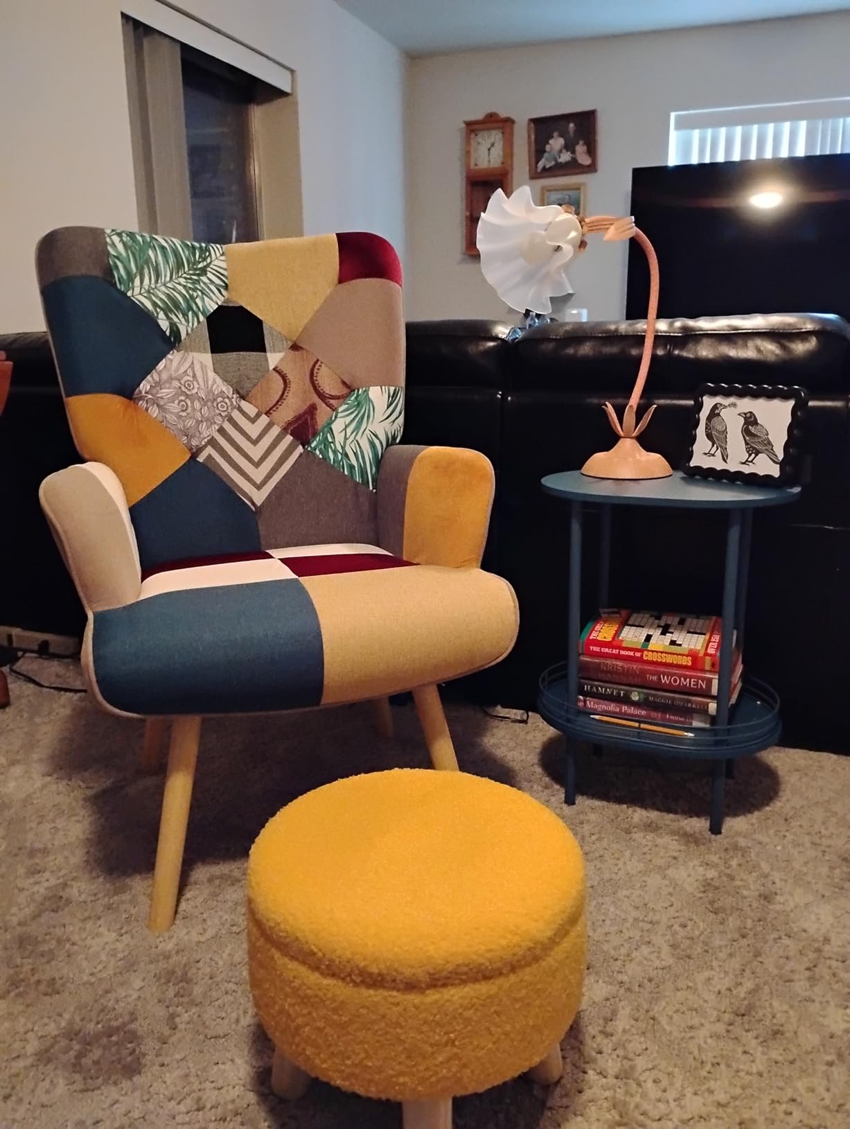Joysoul Living Room Accent Chair Modern High Back Arm Chair, Golden Burgundy Bohemian Style Chairs for Bedroom Waiting Room customer photo 2