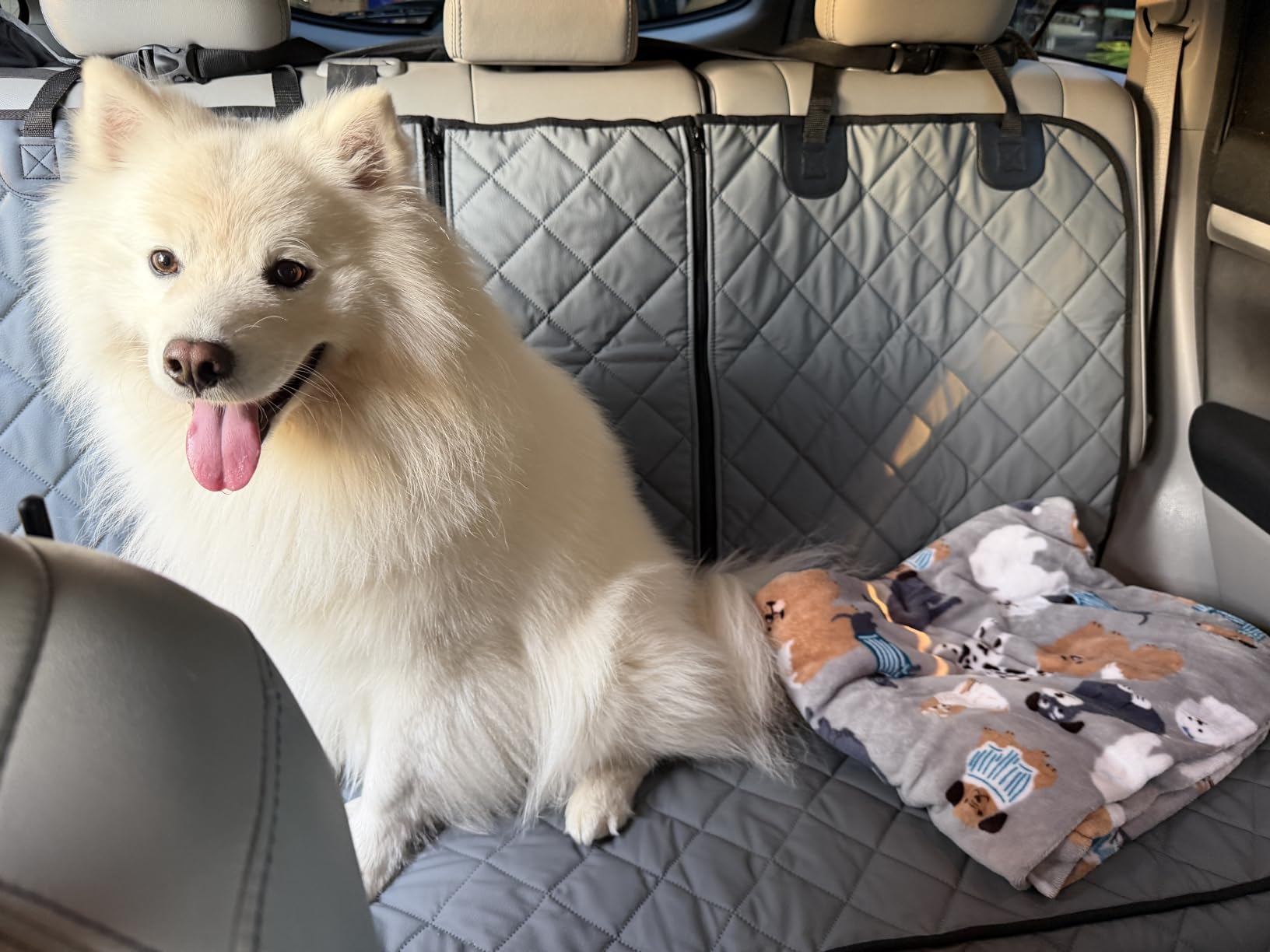 Dog Car Seat Cover for Back Seat,Leather Back Seat Cover,Stnd | Black,PU,Waterproof,Nonslip,Anti-Scratch,Rear Dog Seat Covers Fit Middle Armrest for Most Vehicles,SUVs,Sedans customer photo 1