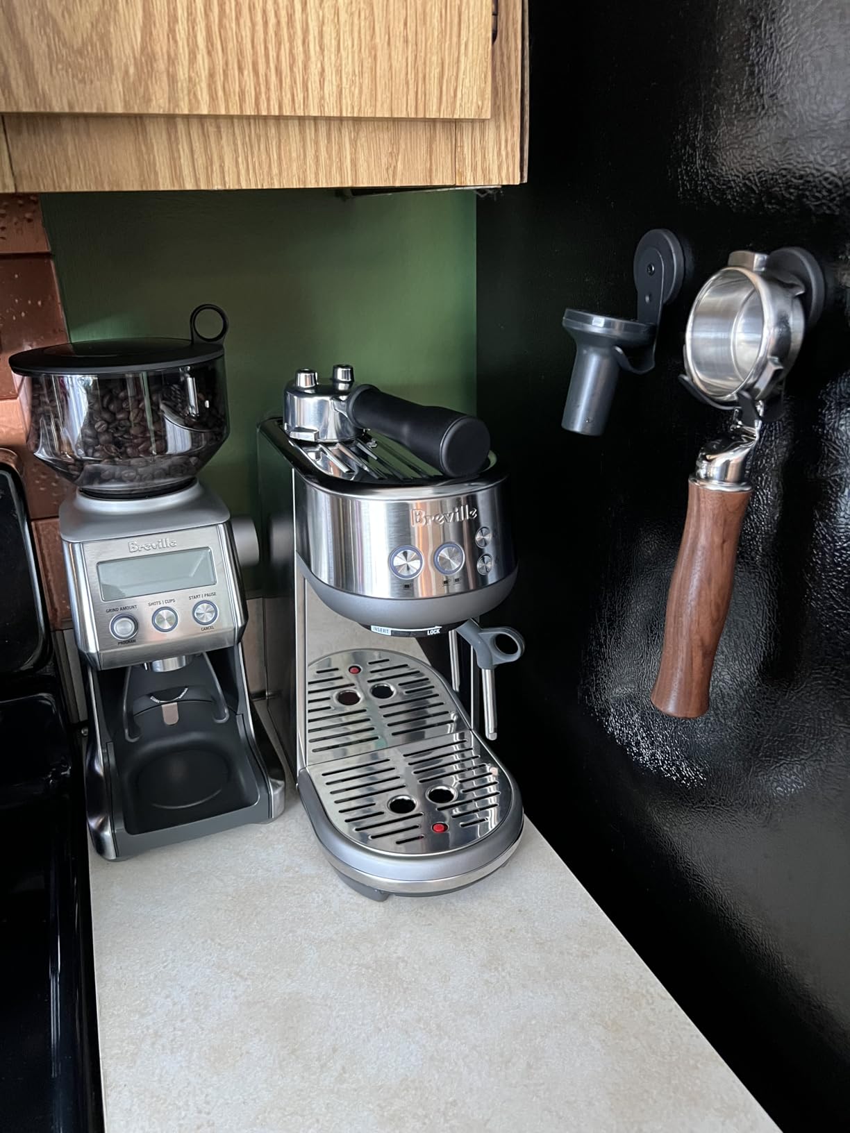 2-Pack Magnetic Portafilter&Tamper Holder, Espresso Accessories Organizer for Metal Wall Surface, Strong Magnet, Anti-Scratch, Space-Saving, Compatible with Ninja Luxe Cafe, Rancilio, Breville Coffee Machine customer photo 2