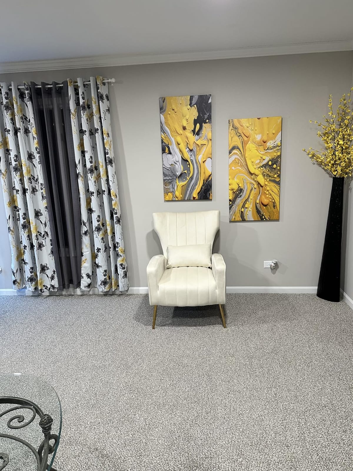 Nebuaegis Velvet Accent Chair Wingback for Living Room, High Back Arm Chair with Golden Legs Lumbar Pillow, Upholstered Single Sofa Bedroom Light Grey customer photo 2