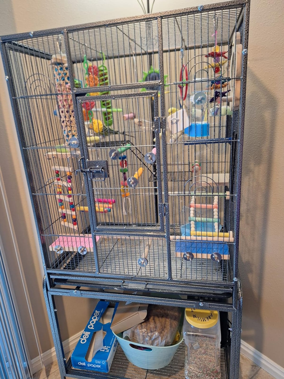 VINGLI 53-inch Bird Cage with Wheels, Durable Wrought Iron Parakeet Cage with Slide Out Tray, Black Bird Cages for Parakeets/Lovebird/Cockatiels/Budgies and Other Small/Medium Birds (Black, 53 inch) customer photo 2