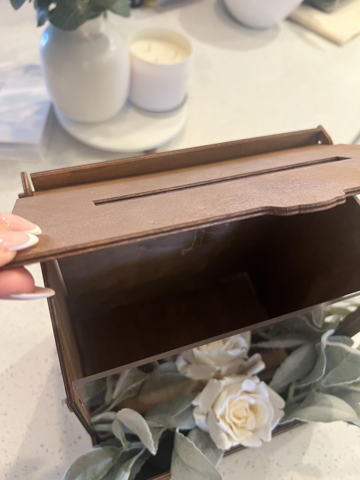 OurWarm Brown Wooden Wedding Card Box with Flower Trough & Acrylic Board customer photo 2