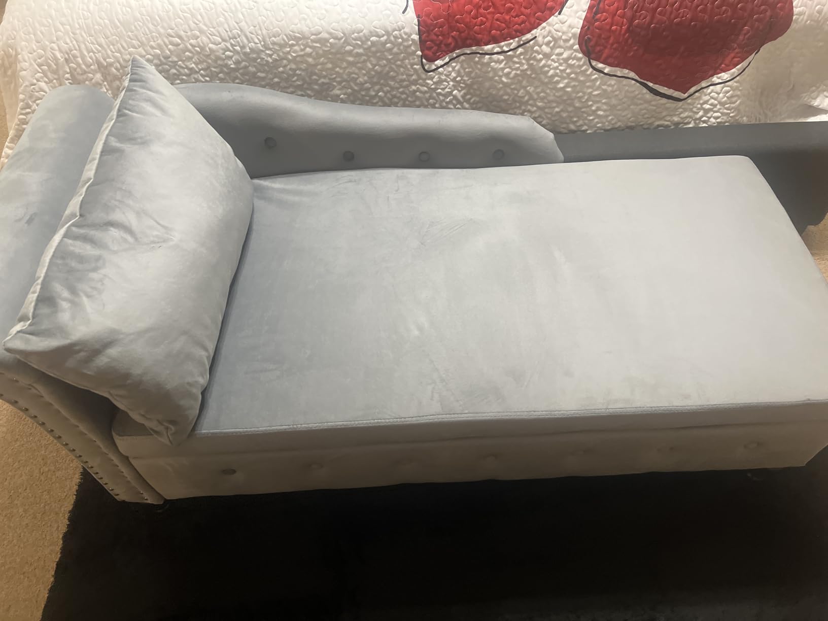 Velvet Chaise Lounge w/Right Armrest & Storage Space, Teal customer photo 1