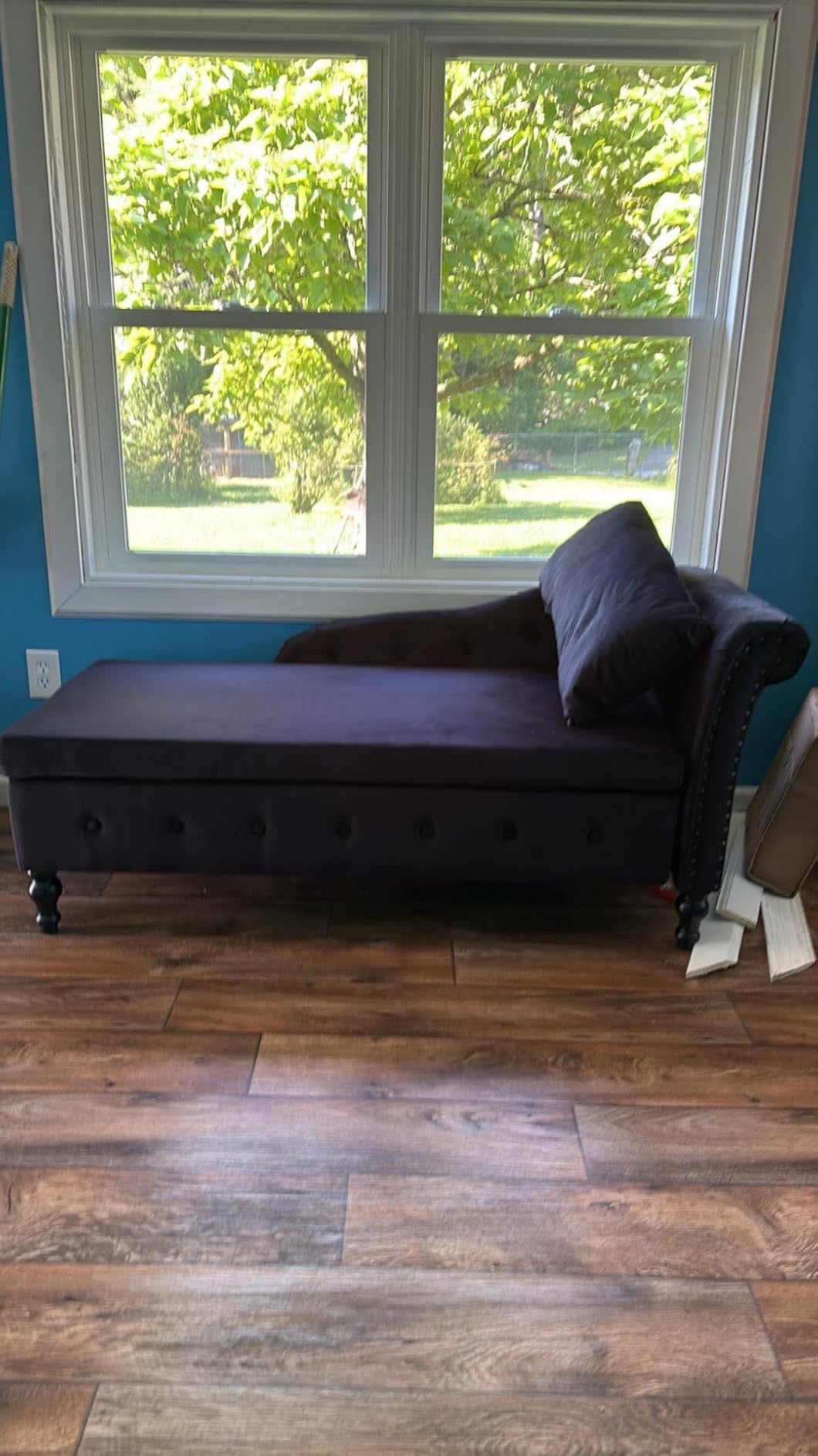Velvet Chaise Lounge w/Right Armrest & Storage Space, Teal customer photo 2