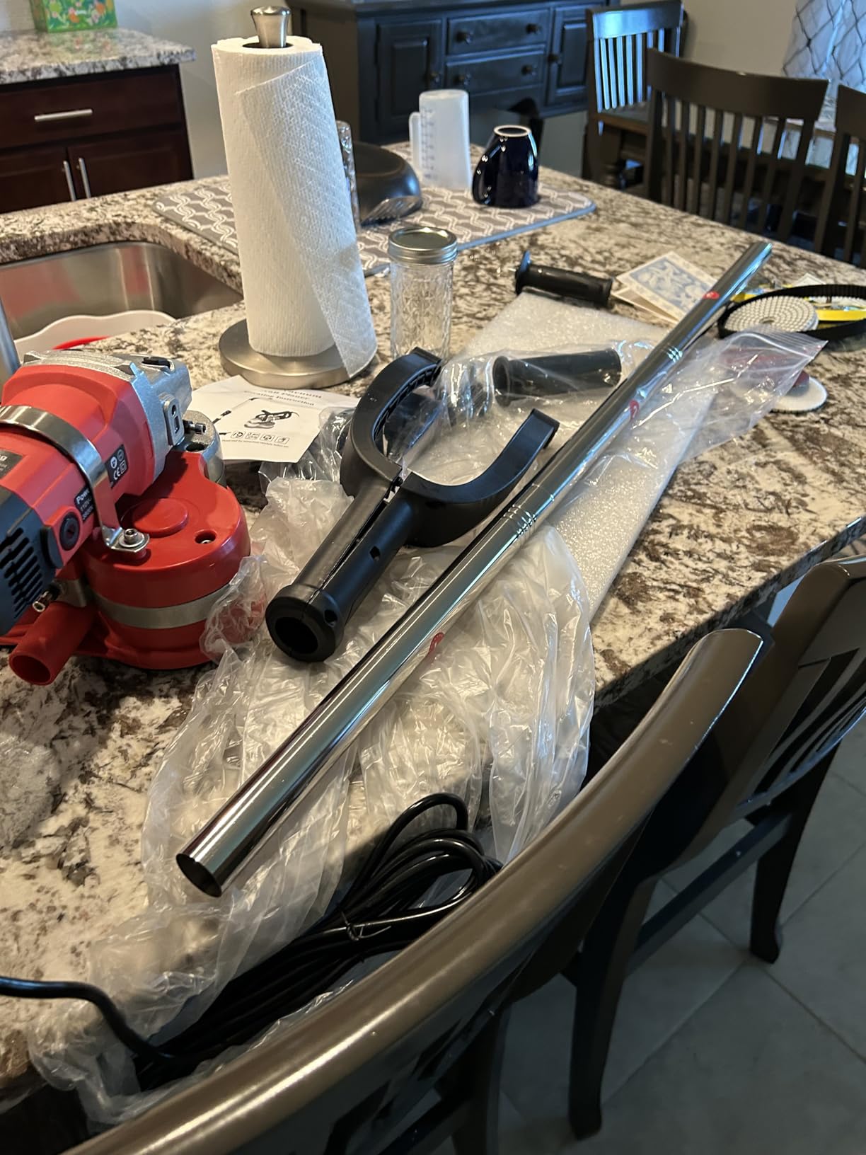 Electric Diamond Polisher Machine+Telescopic Rod 3800W 6 Speed Gears Triple Head Concrete Diamond Grinder for Metal,Stone,Cement Brick Surface Grinding,Epoxy Resin Removal Rock Granite customer photo 2
