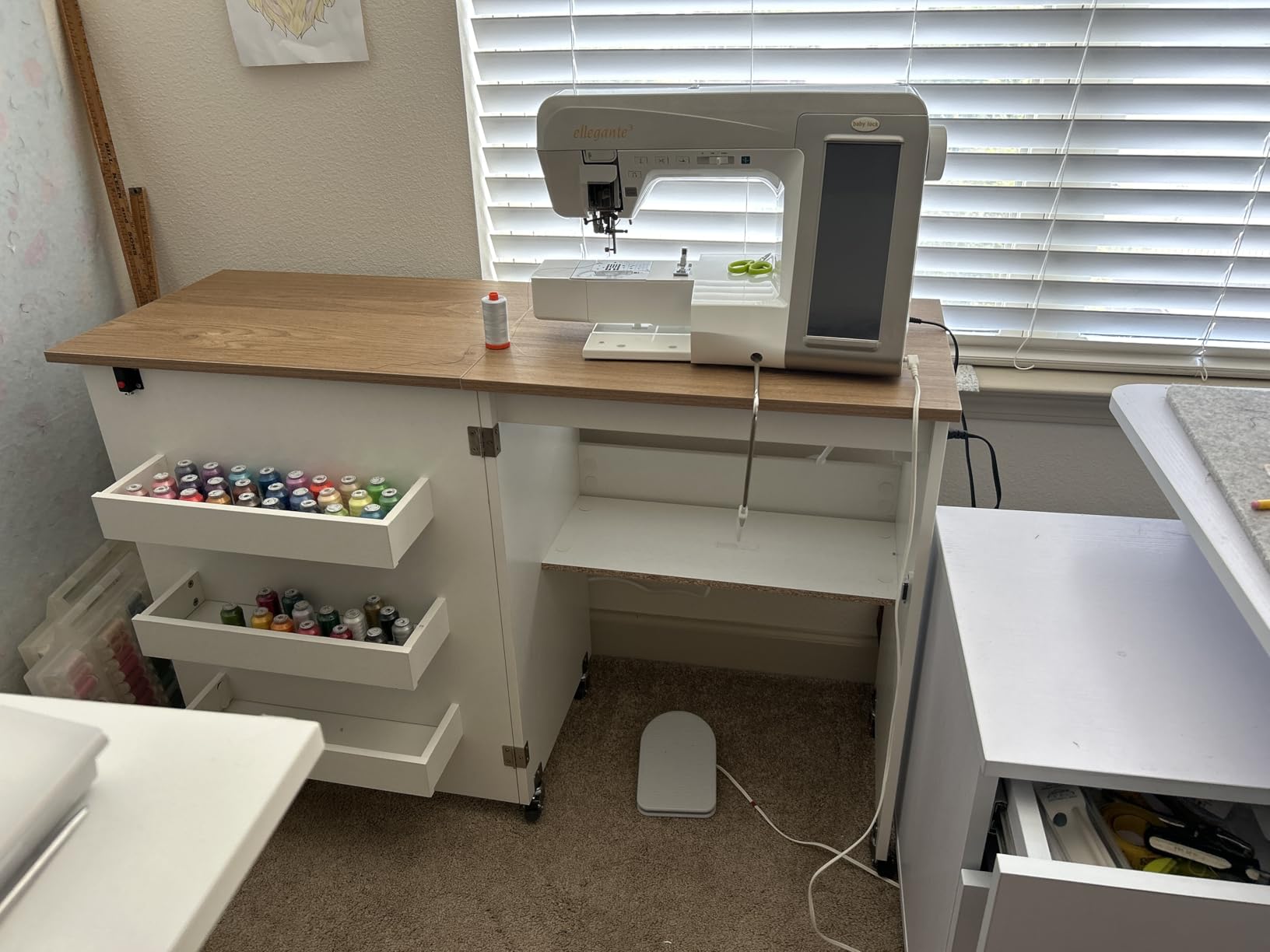 GIANTEX Folding Sewing Table with Charging Station, Storage Trays & Shelf customer photo 2