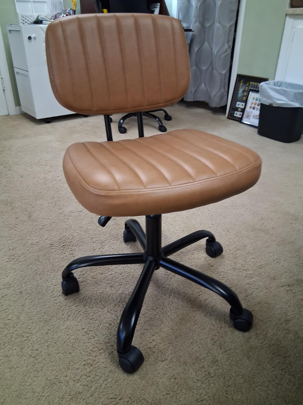 DUMOS Home Office Chair, Ergonomic Computer Desk Chair, Lumbar Support | Armless Height Adjustable, PU Leather, 360 Swivel Wheels, Small Space, Adults, New Black customer photo 1
