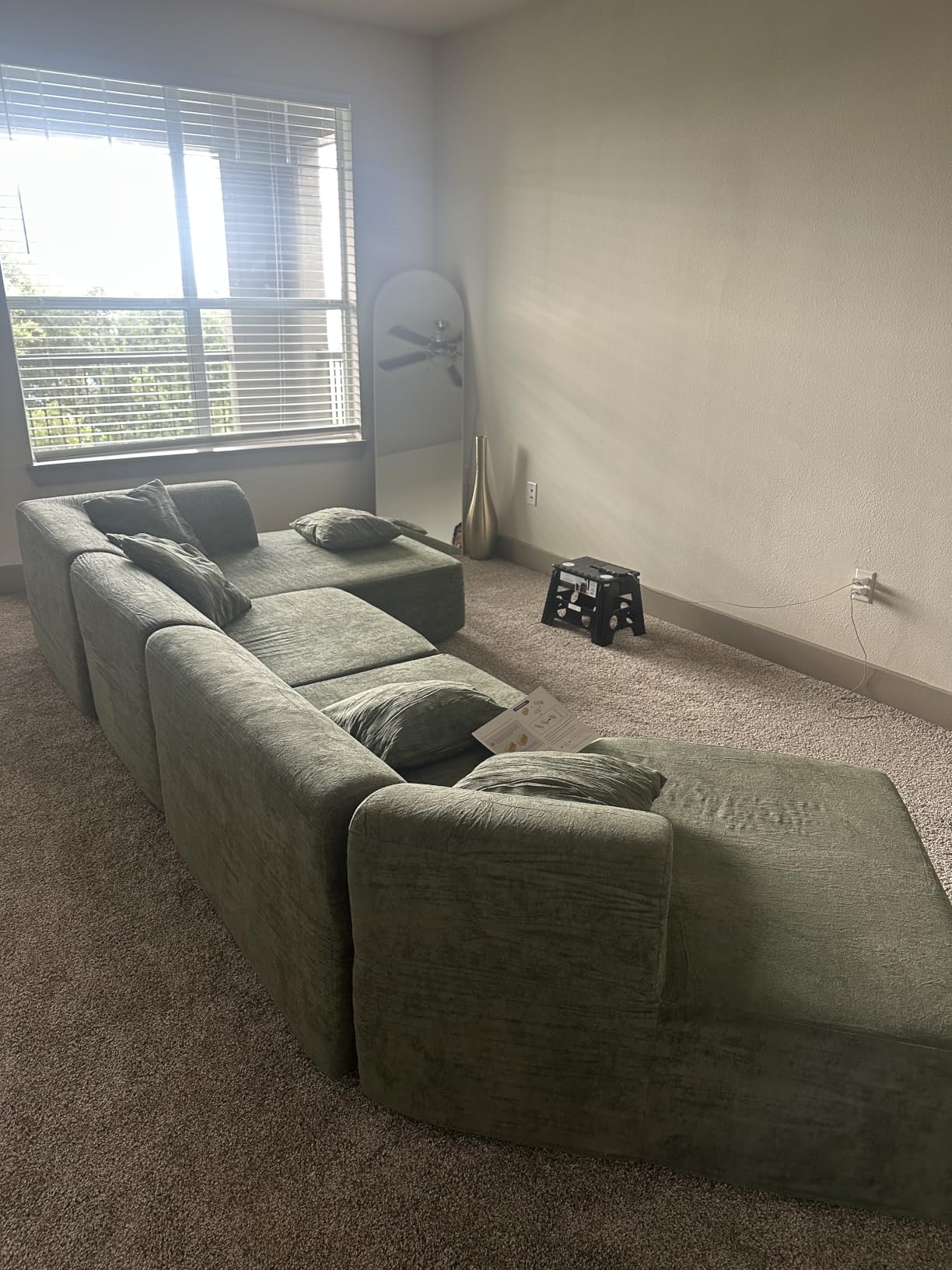 140''Oversized Cloud Velvet Curved Sectional Couch, Boneless Couch with L-Shape Chaise, Upholstered Compression Memory Foam Modular Sectional Sofa for Living Room, No Assembly Required, Green customer photo 1