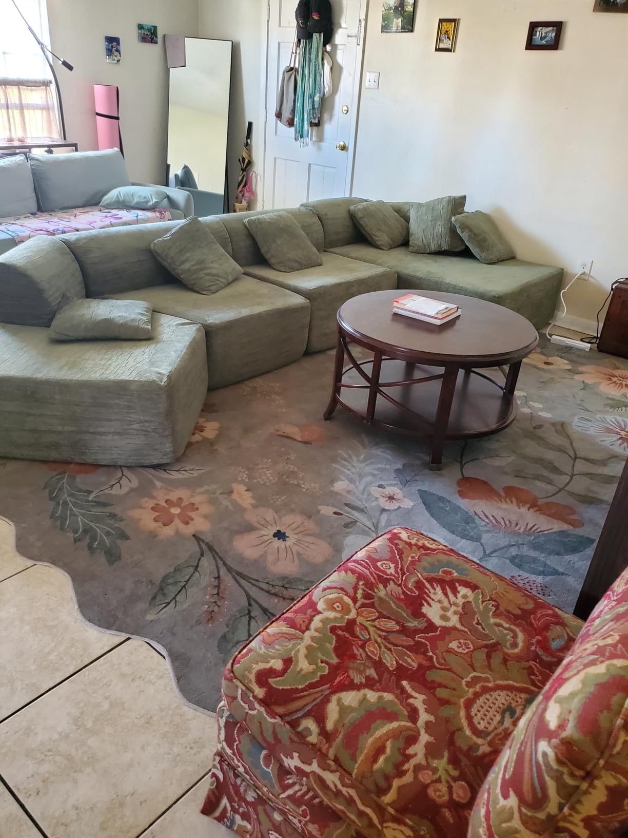 140''Oversized Cloud Velvet Curved Sectional Couch, Boneless Couch with L-Shape Chaise, Upholstered Compression Memory Foam Modular Sectional Sofa for Living Room, No Assembly Required, Green customer photo 2