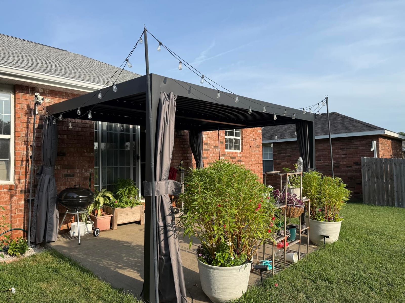 Modern Shade Pergola 10'x12' with USB Power Strip & Net and Curtain, Black customer photo 1