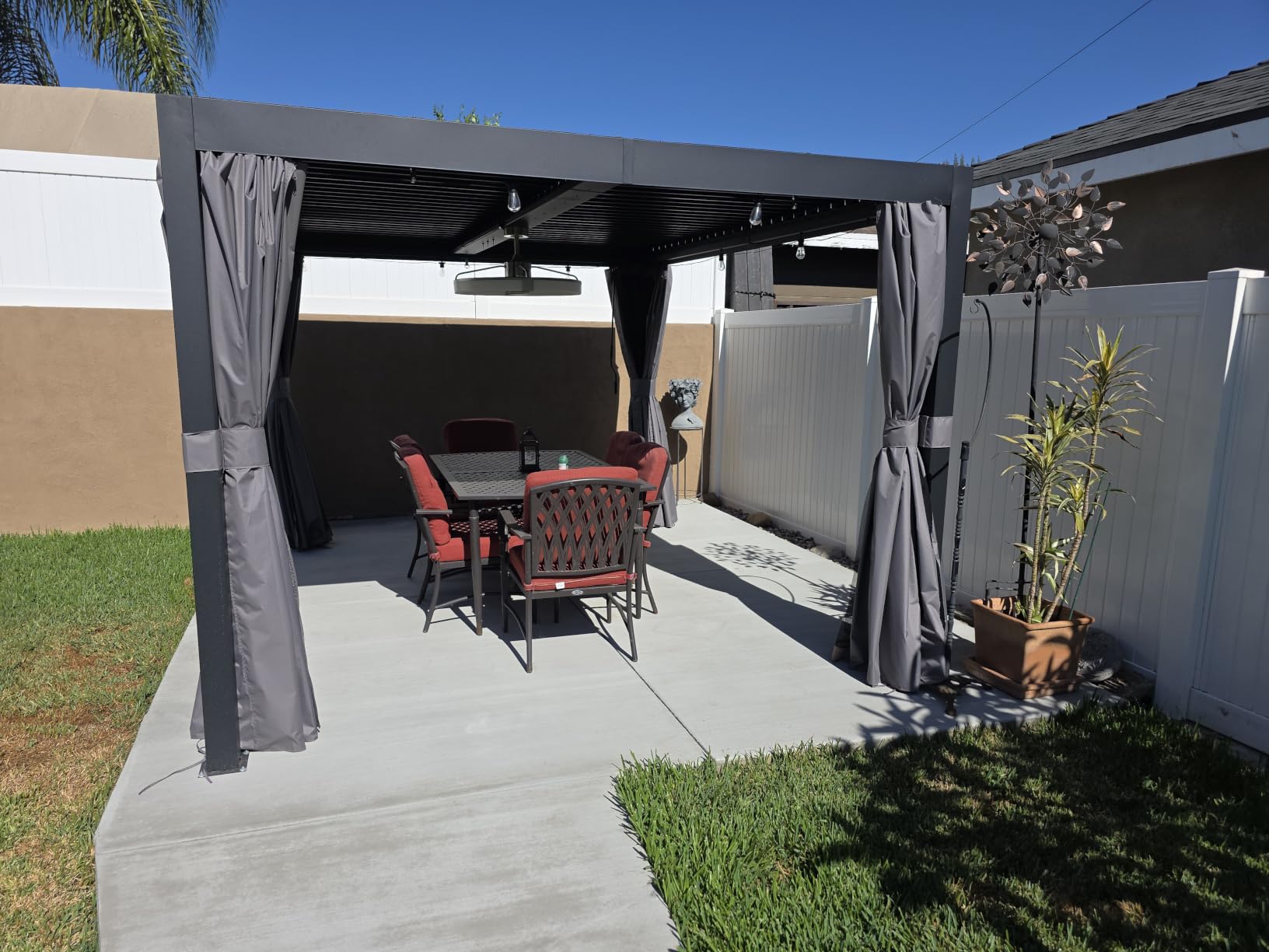 Modern Shade Pergola 10'x12' with USB Power Strip & Net and Curtain, Black customer photo 2