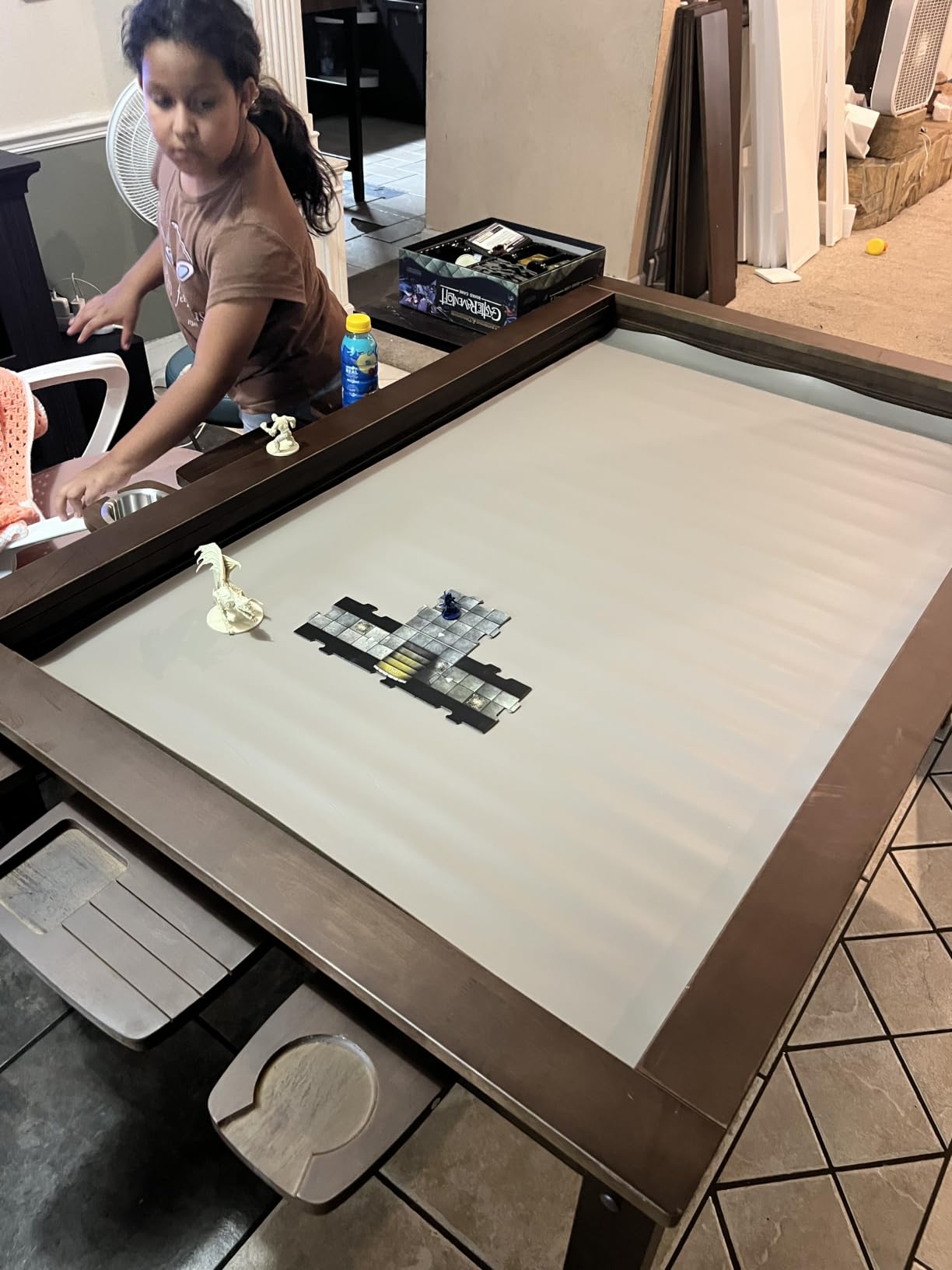 Convertible Board Game Table for 4-6 Players, Spacious Gaming Space w/Clean-Edge Table Top, Non-Slip Play Mat, Cup Holder & Game Tray, Dining Table w/Storage for DND, Poker Card, Family Dinner customer photo 2