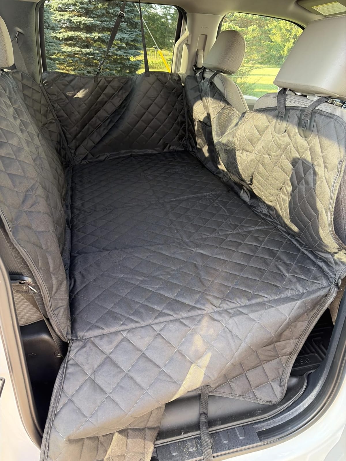 URPOWER Hard Bottom Dog Car Seat Cover for Back Seat, PU Leather Hammock | 400 lbs Support, 45% More Space, Waterproof, Scratch Resistant, Non-Slip, Mesh Window, Dog Seat Belt Included customer photo 2