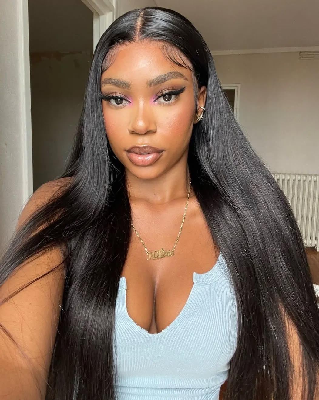 Lace Front Wigs Human Hair 32 Inch 12A Virgin Straight Human Hair Wig 200 Density Soft 13x6 Lace Front Wigs Human Hair Pre Plucked Invisilbe Hairline Glueless HD Frontal Wig Natural Black customer photo 2