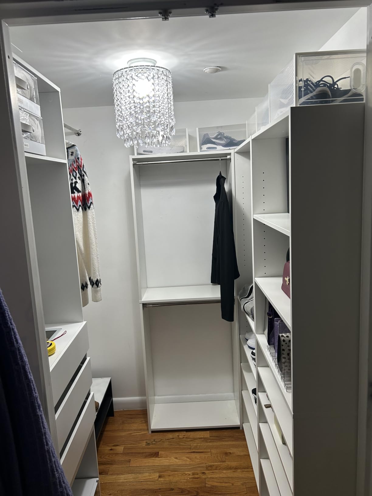 HUAHUU Freestanding 2FT Closet System with 3 Wood Drawers & Glasstop, 24