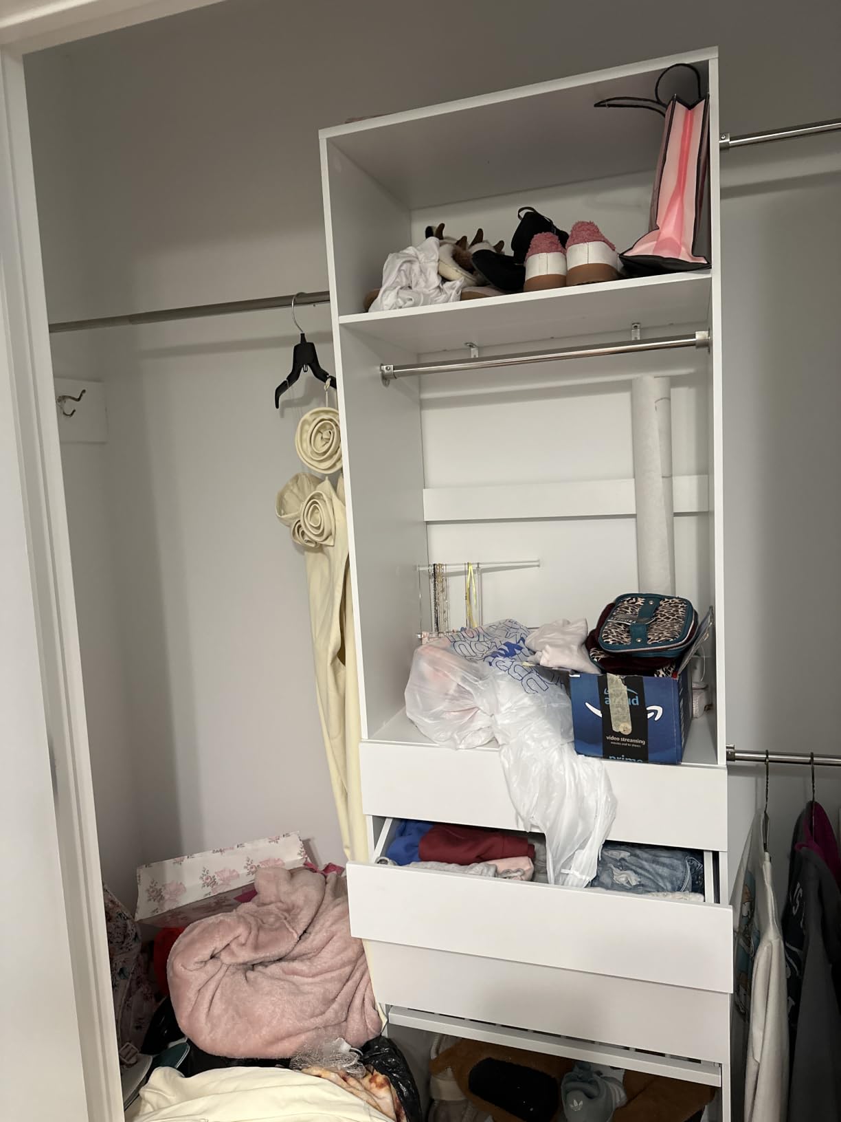 HUAHUU Freestanding 2FT Closet System with 3 Wood Drawers & Glasstop, 24