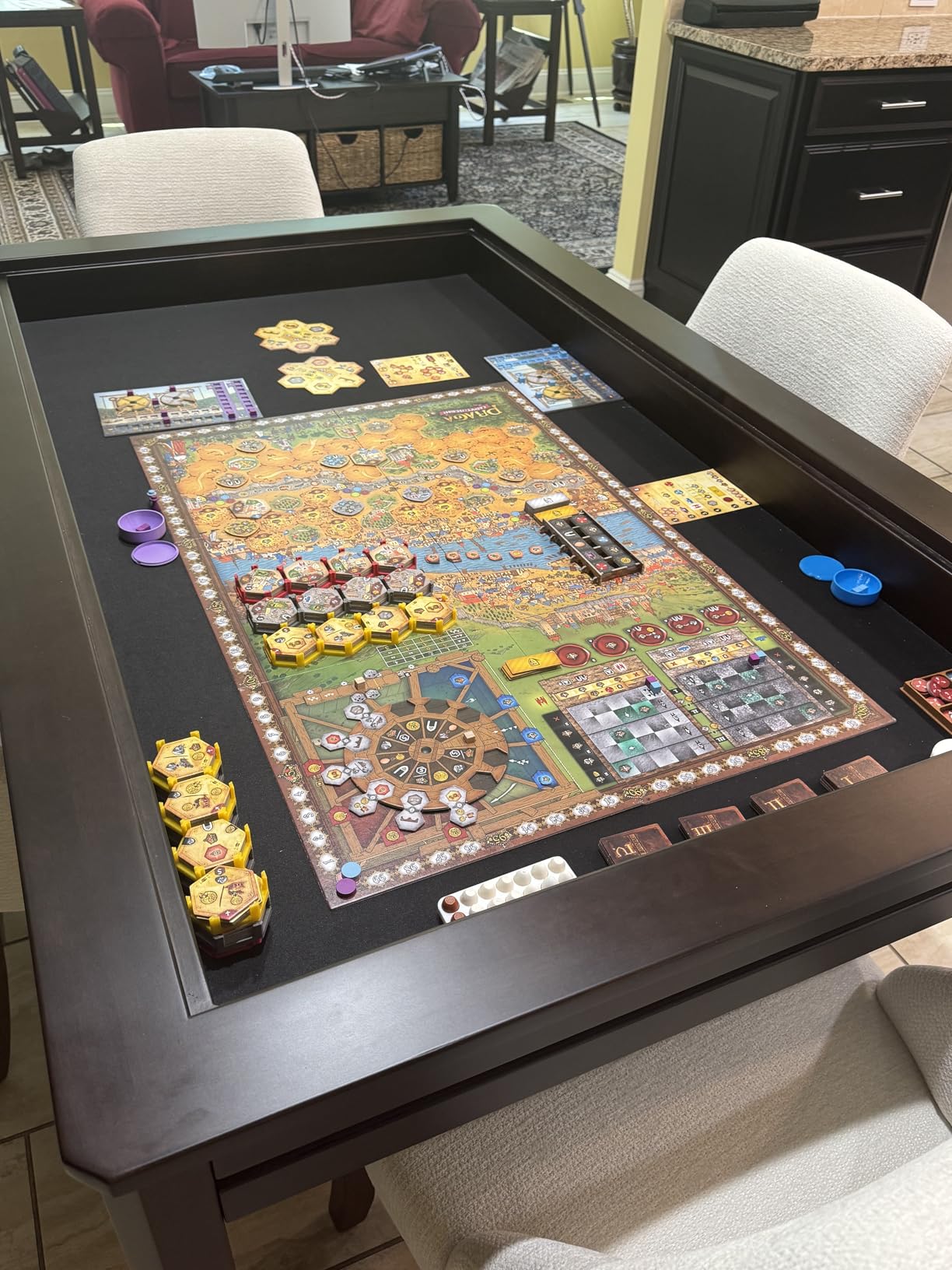 Solid Wood Board Game Table with Removable Table Top for 4–6 Players,Gaming Table and Dining Includes Play Mat and Detachable Cup Holders with 55