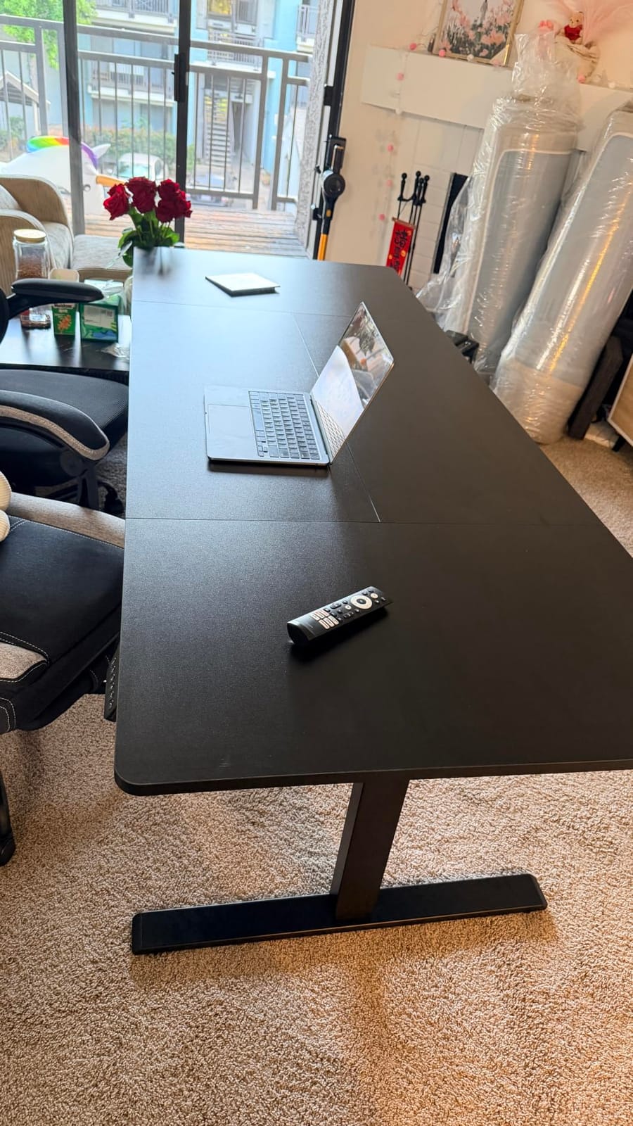 SANODESK Dual Motor 71''x 32'' Large Height Adjustable Standing Desk | Sit Stand Desk with Splice Board for Home Office, Ergonomic Computer Workstation, Study & Gaming, Black Frame/Black Walnut Top customer photo 1
