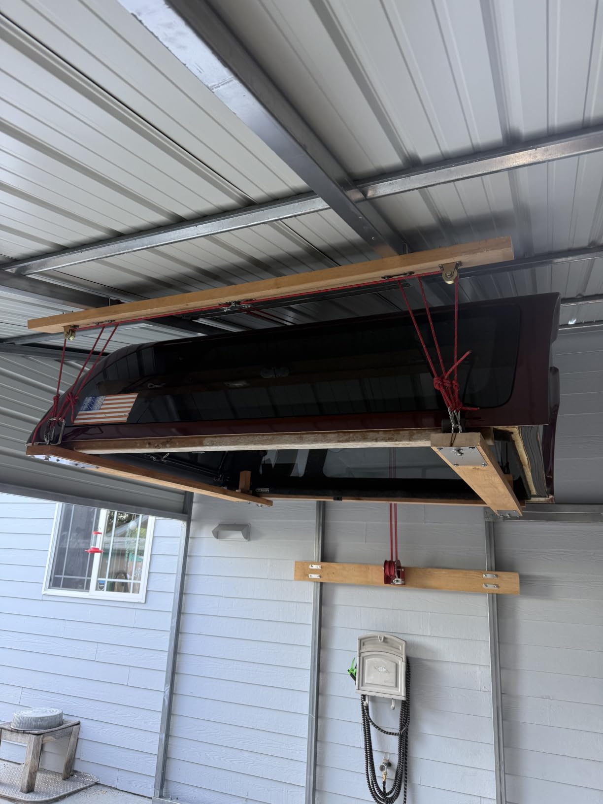Overhead Garage Storage Lift Hoist, 400 lbs Ceiling Garage Hoist System with Hand Crank, Heavy Duty Double Rope Pulley Lift, Adjustable Garage Organizer for Bikes, Kayaks & Storage Bins (No Platform) customer photo 2