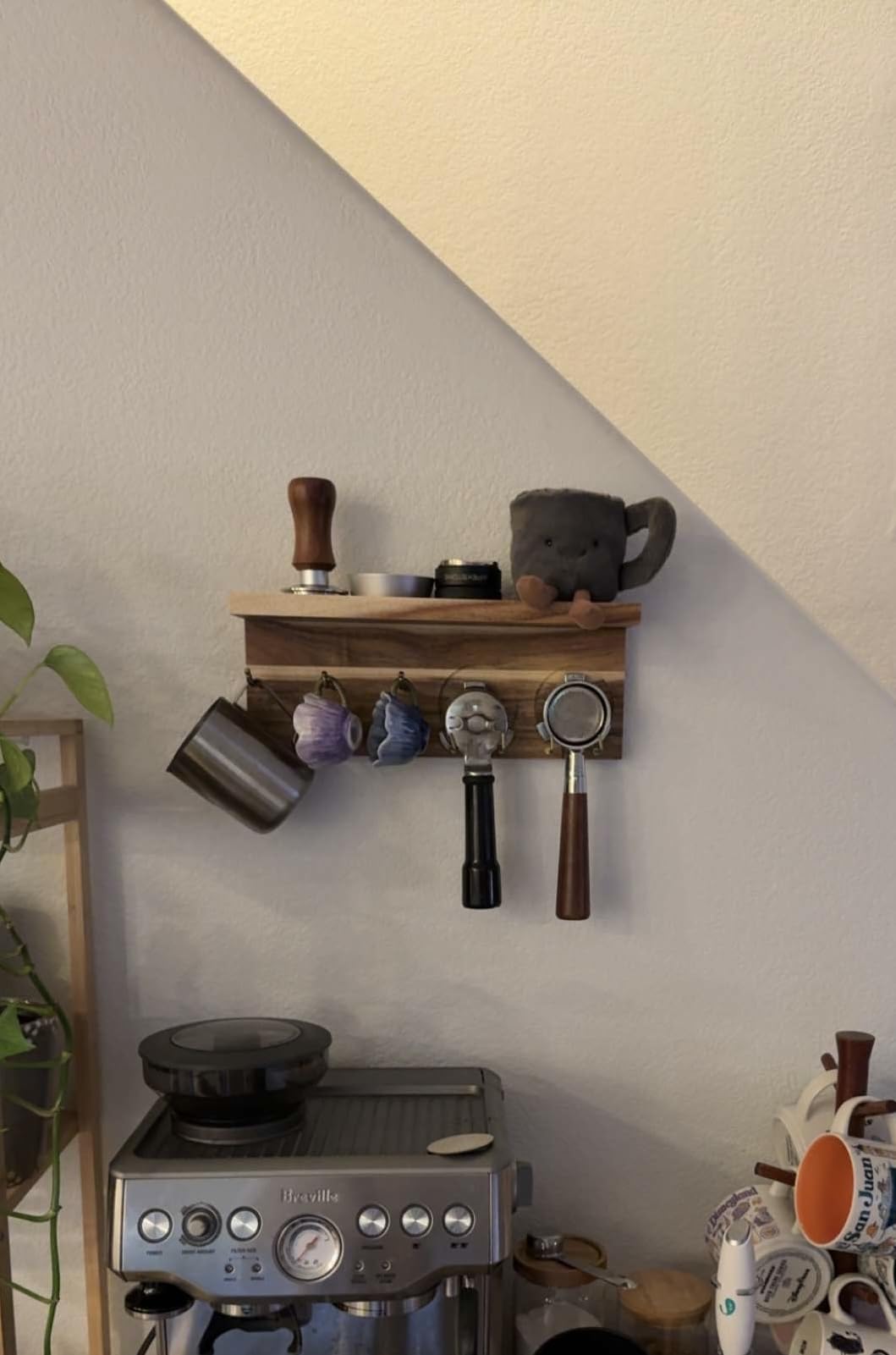 Espresso Accessories Wall Mounted Organizer Station | Acacia Wood Tamper and Distributor Holder, Portafilter Storage Shelf, 51/53/54/58mm, for Home Bar and Office customer photo 1