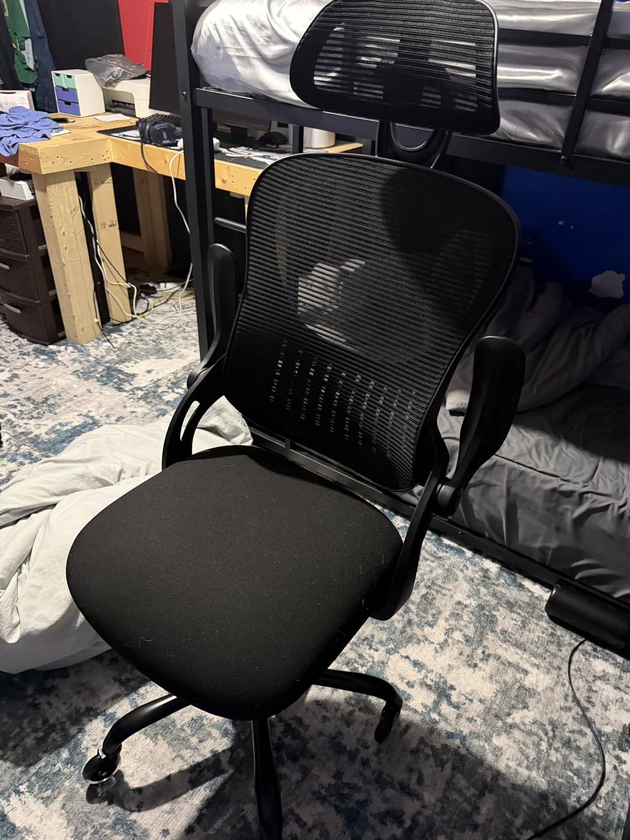 Sweetcrispy Computer Desk Chair, Mesh Office Chair with Lumbar Support | Ergonomic High-Back, Rolling Work, Adjustable Headrests, Flip-up Arms, Home Bedroom Study, Grey customer photo 1