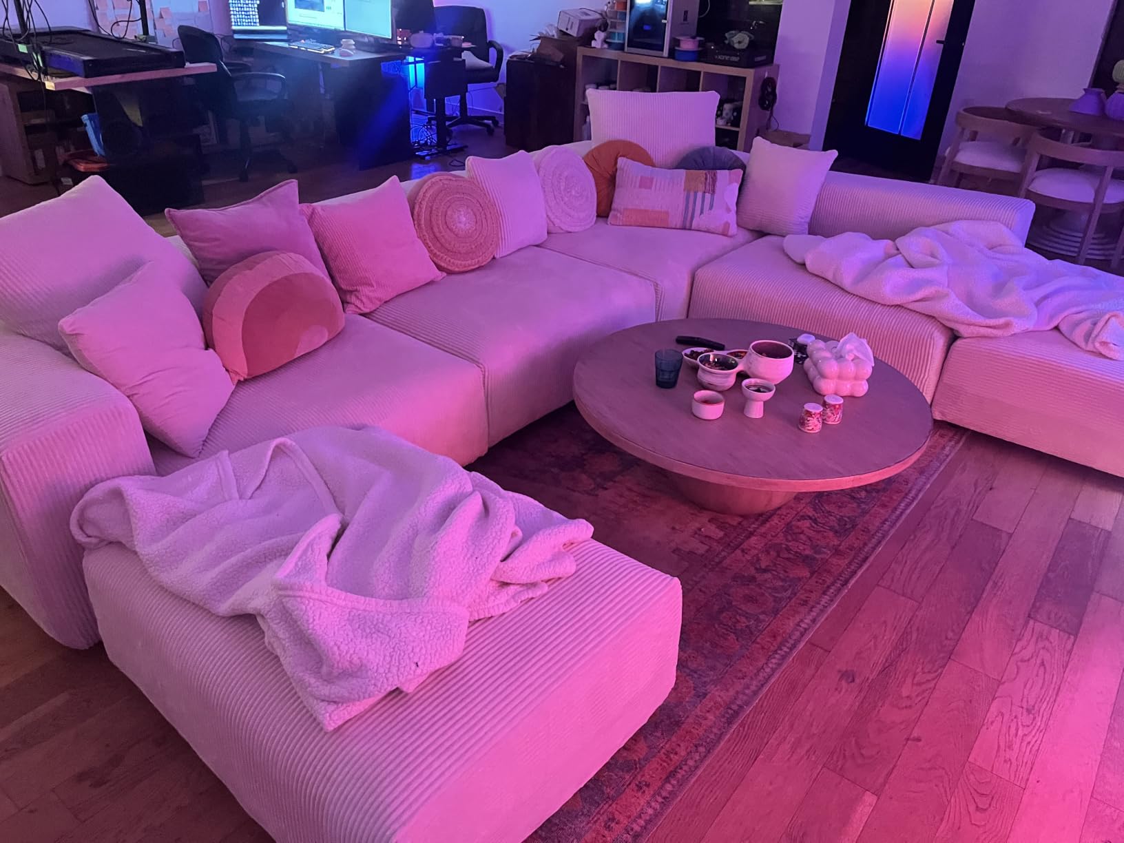 WJShome Cloud Couch Sectional Sofa,102-Inch L-Shaped Couch with Ottoman, 3 Seater Corduroy Couch, Convertible Modular Sofa for Living Room, Cushion Covers Removable& Washable, Beige customer photo 1