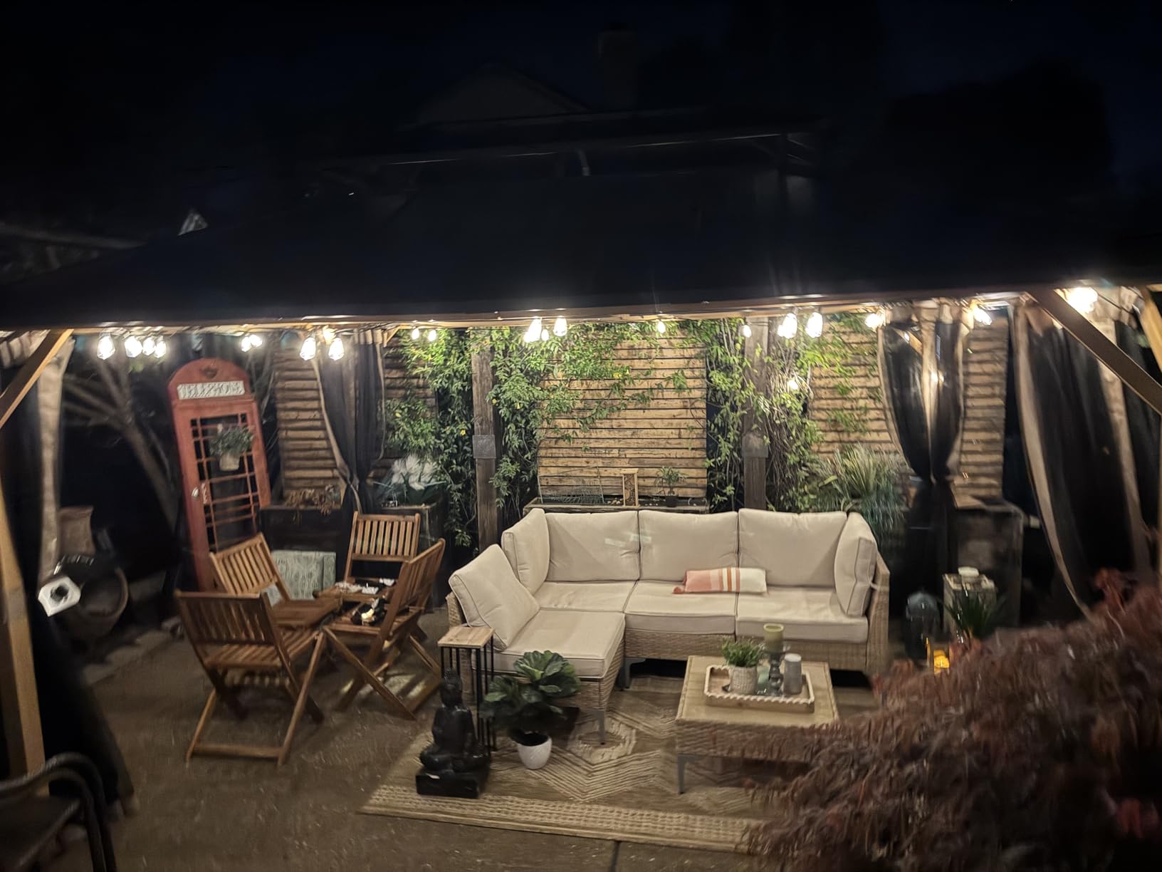 Modern Shade Hardtop Gazebo 10x12 with 4 LED Lights for Backyard Wood Grain customer photo 2