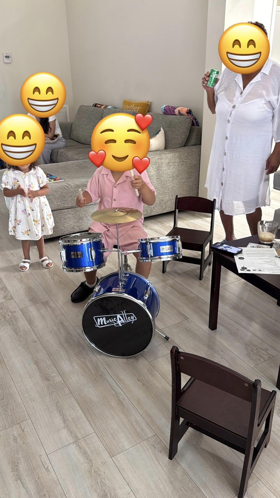 Music Alley 3 Piece Kids Drum Set with Throne, Cymbal & Sticks, Blue customer photo 2