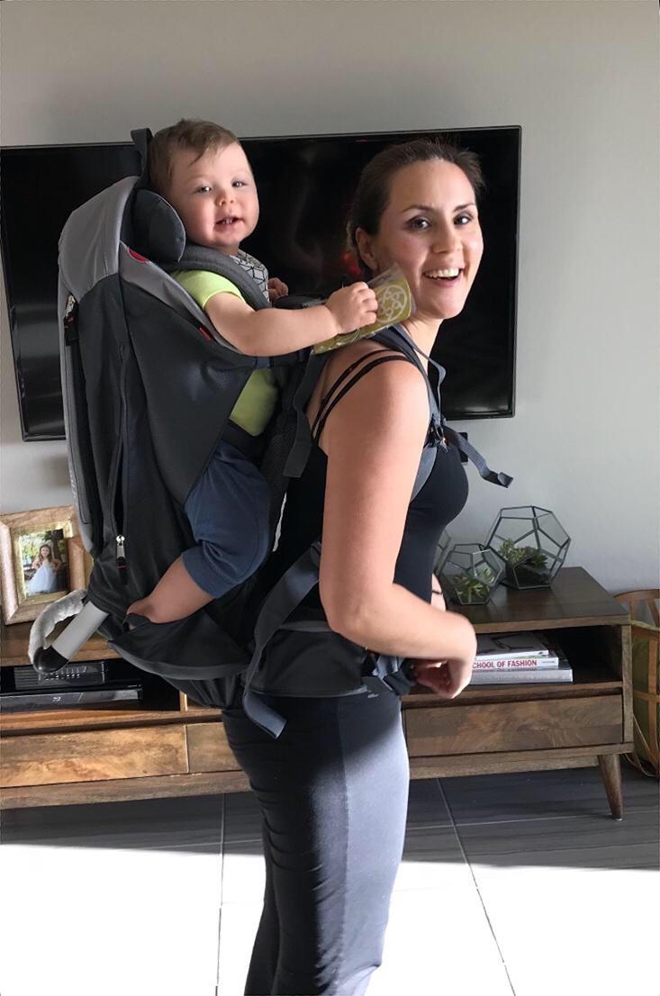 phil&teds Escape Child Carrier Frame Backpack, Charcoal – Height Adjustable Body-Tech Harness - Articulating Dual Core Waist Belt – Includes Hood, Daypack, Change Mat – 30L Storage – 2 Year Guarantee customer photo 2