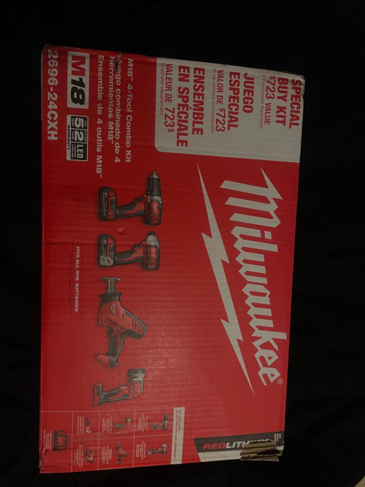 Milwaukee 2695-24 M18 18V Cordless Power Tool Combo Kit with Hammer Drill, Impact Driver, Reciprocating Saw, and Work Light (2 Batteries, Charger, and Tool Case Included) customer photo 1
