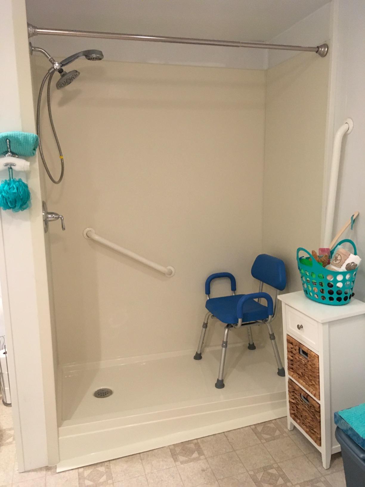 Platinum Health Padded Shower Chair and Bath Chair with Armrests and Back, Comfortable Deluxe Shower Chair for Inside Shower and Bathtub for Elderly and Seniors Safety, Adjustable Height, Blue customer photo 2