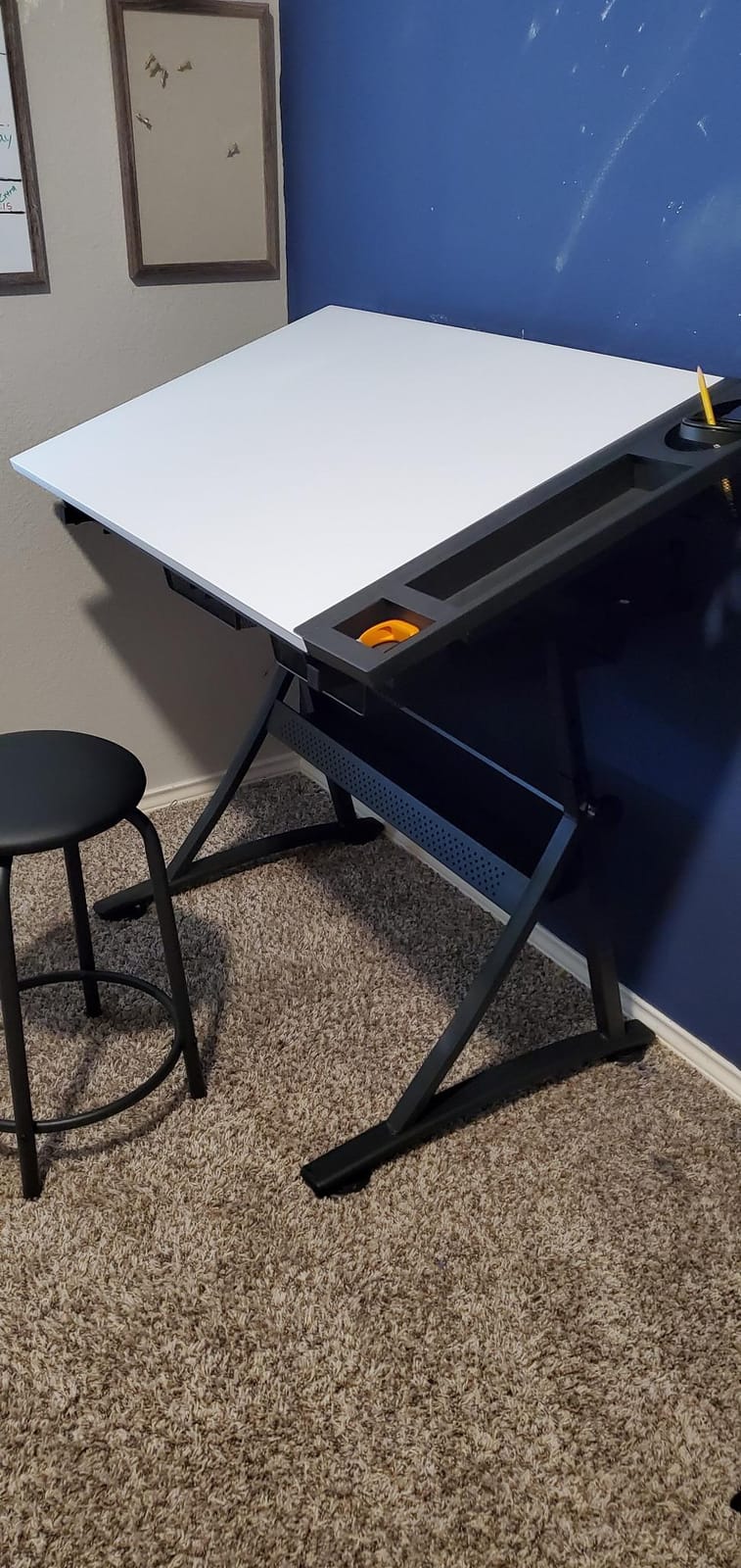 Fusion Drafting Table with Stool, Height Adjustable Desk with Tilt Top, Charcoal / White customer photo 1
