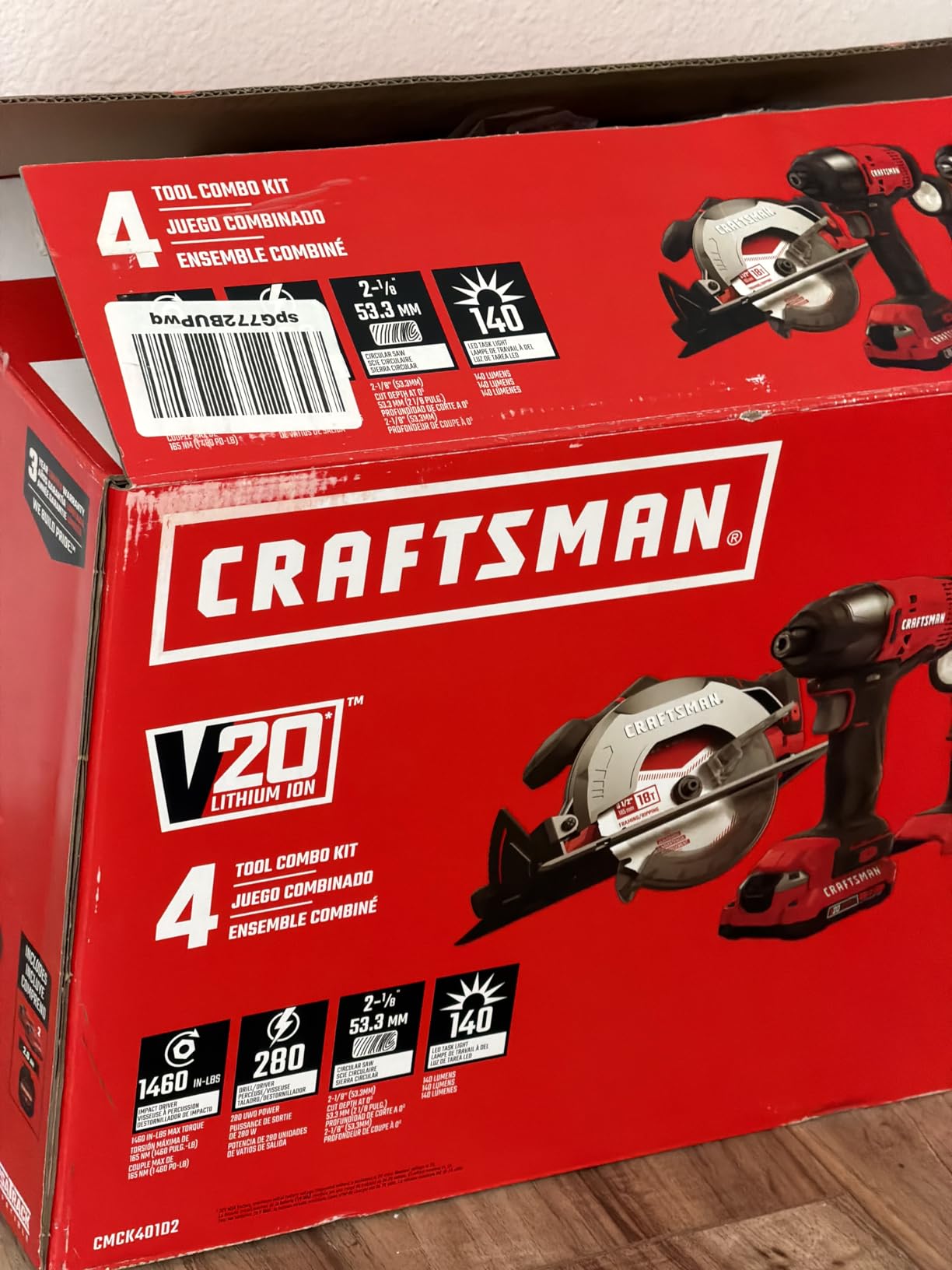 CRAFTSMAN V20 MAX Cordless Power Tool Kit, Circular Saw with 6 1/2 inch Blade, 1/4 inch Impact Driver, 1/2 inch Drill/Driver, LED Task Light, Battery and Charger Included (CMCK401D2AM) customer photo 2