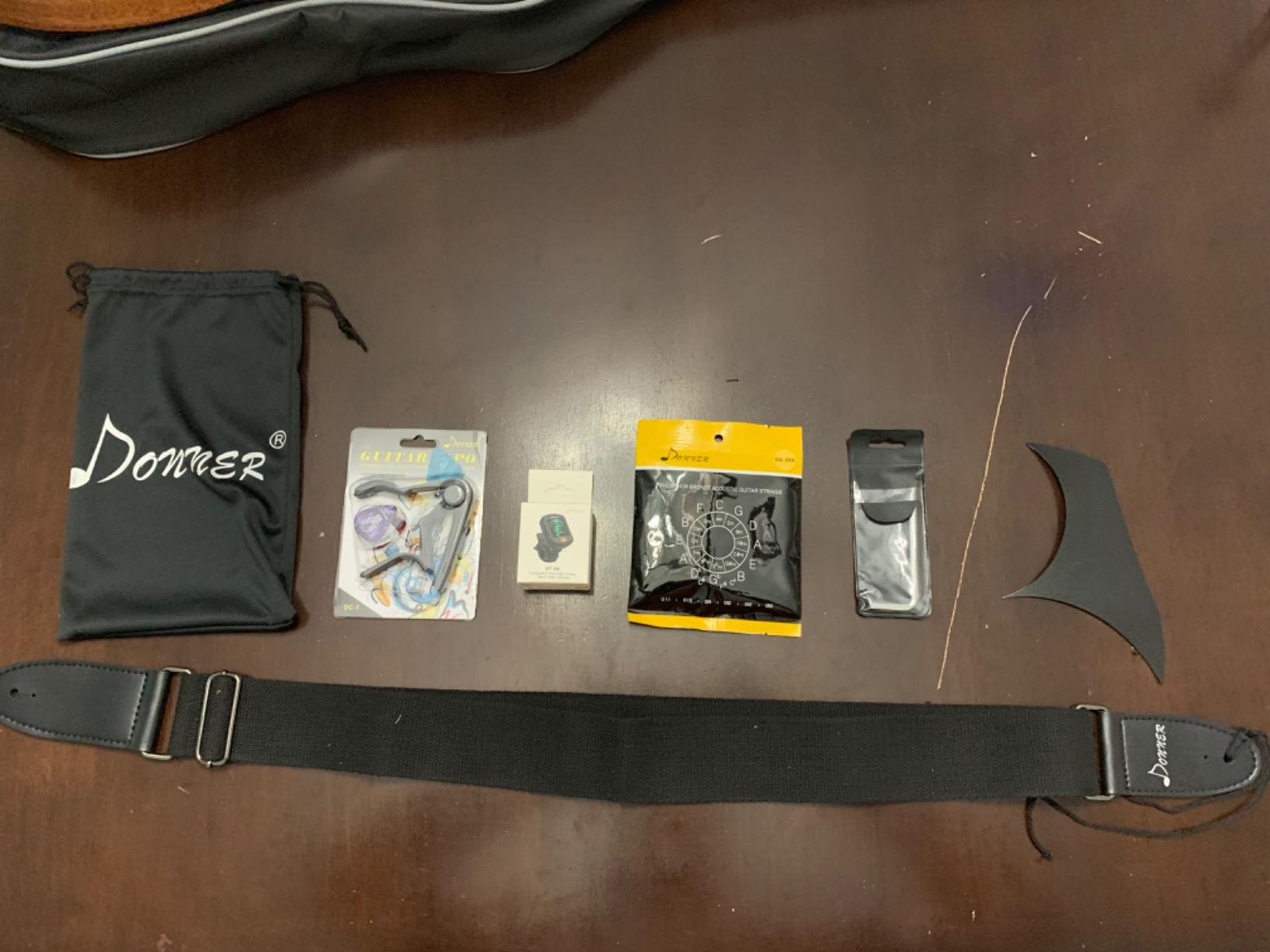 Donner Acoustic Guitar for Beginner Adult 36'' Dreadnought 3/4 Size Black Guitar Bundle Package Kit Travel, Spruce Wood With Gig Bag Capo Tuner Strap String Guitar Picks DAG-1MB/DAT-110D customer photo 2