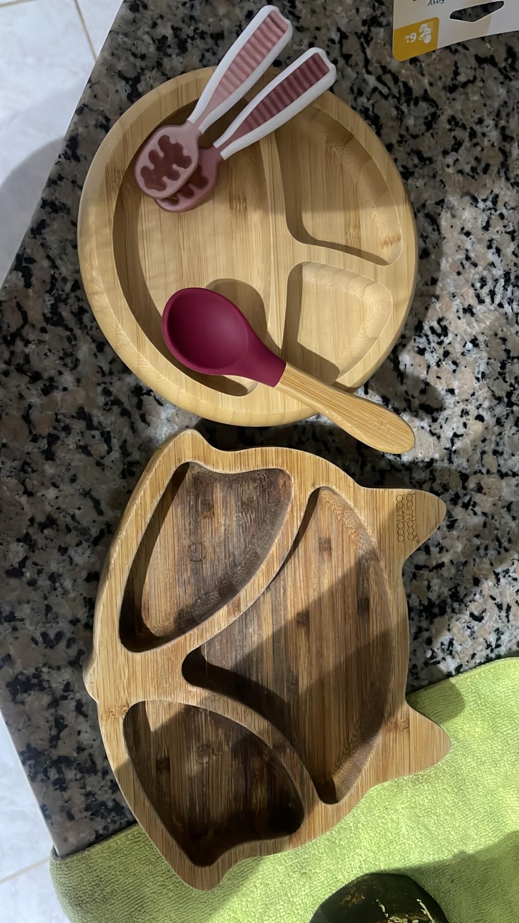 Avanchy Baby Plates Divided Bamboo with Suction for Babies Kids Toddler Food with Silicone Spoon for Feeding (Gray) customer photo 2
