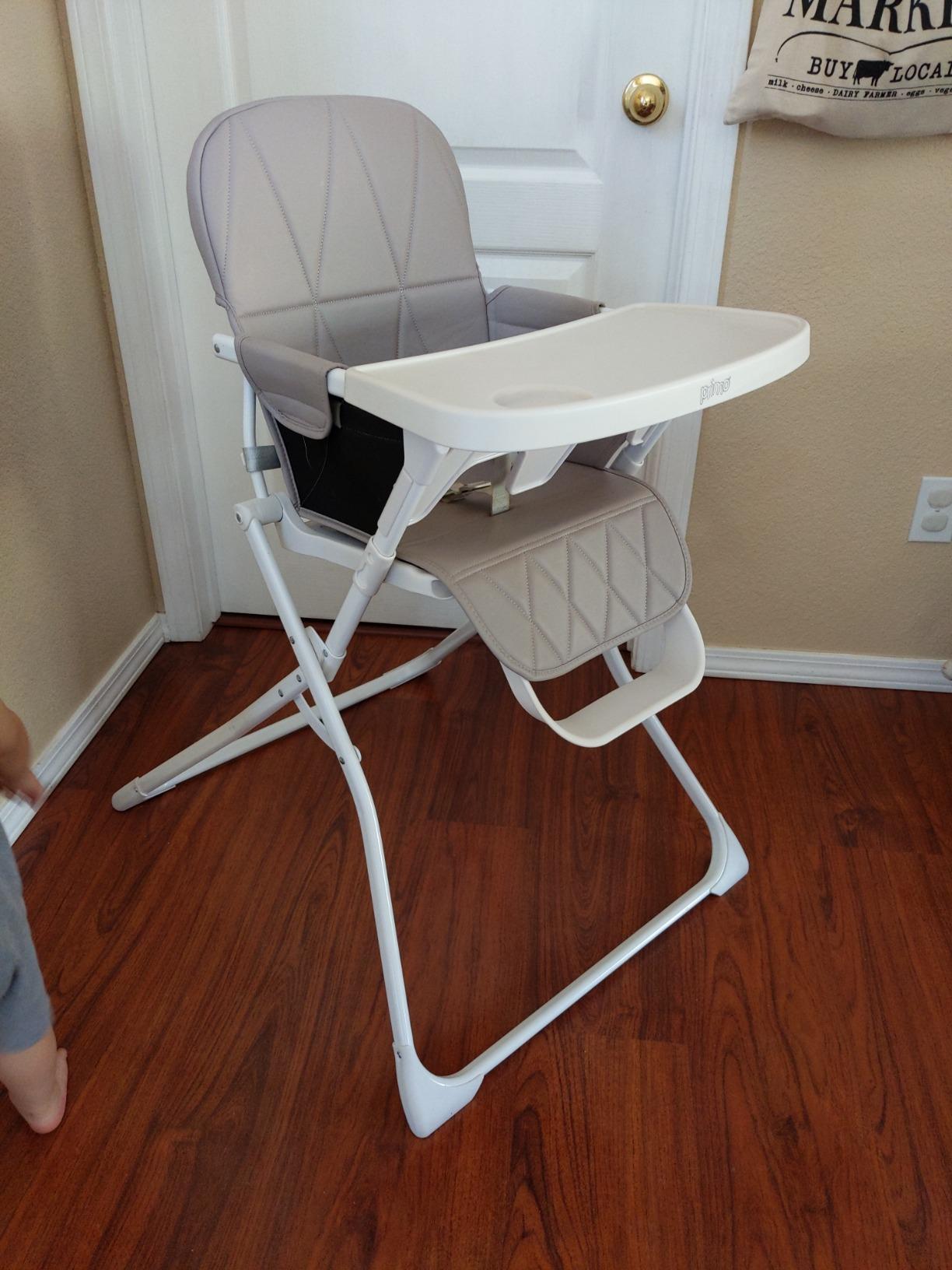 Primo PopUp Folding High Chair for Baby Age 6 to 36 Months - Taupe Folding Beach Style High Chair with Removable Dishwasher Safe Tray, 3pt Safety Harness, Leatherette Seat - Space Saving Design customer photo 1