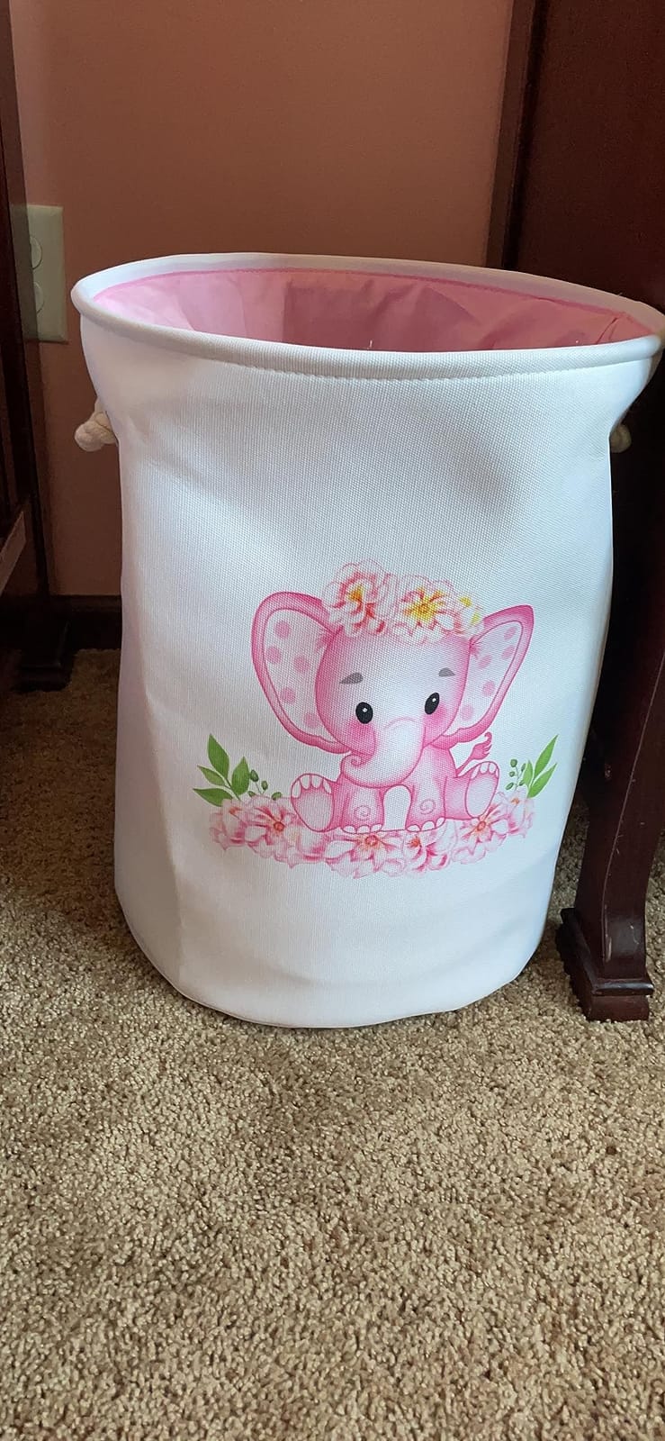 Laundry Baskets Kids Laundry Hamper, Pink Baby Hamper Elephant Basket Large Collapsible Kids Hamper with Handles Waterproof Round Linen Storage Basket for Toddler/Girls (Pink Elephant) customer photo 2