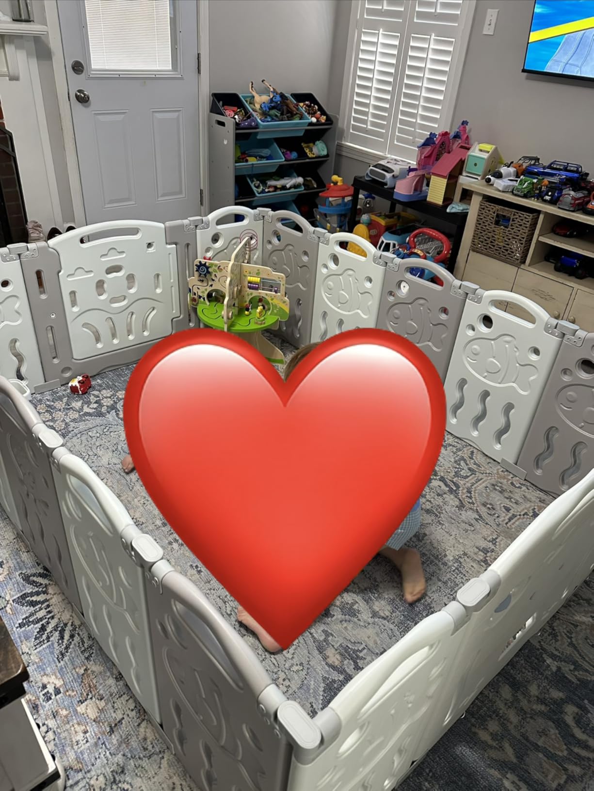 Albott Baby Playpen 22 Panel Foldable Baby playpen Folding Play Pen Kids Activity Centre Safety Play Yard Home Adjustable Shape, Portable Design for Indoor Outdoor Use (White+Grey, 22 Panel) customer photo 1