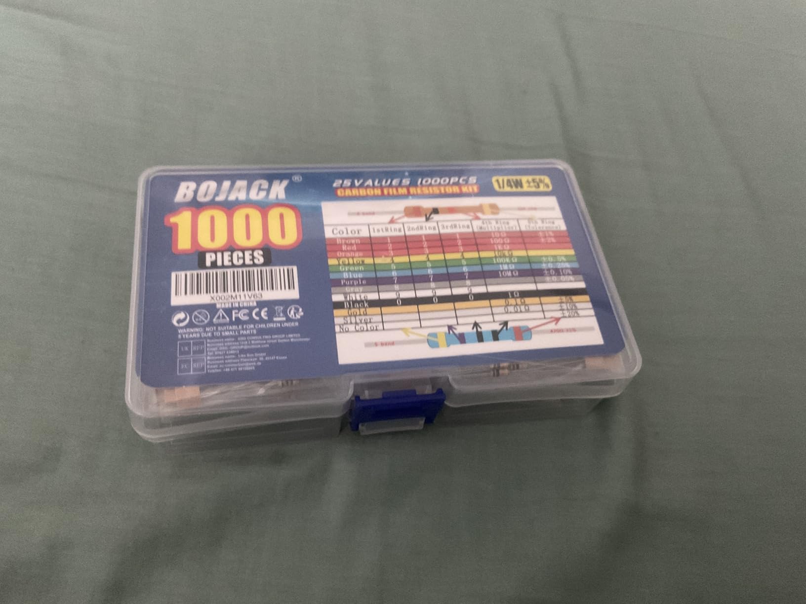 BOJACK 1000 Pcs 25 Values Resistor Kit 1 Ohm-1M Ohm with 5% 1/4W Carbon Film Resistors Assortment customer photo 1