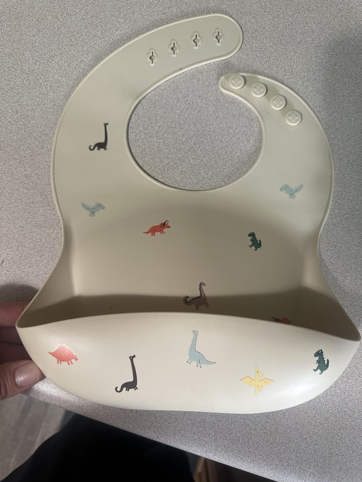mushie Silicone Baby Bib | Adjustable Fit Waterproof Bibs (Dinosaurs) customer photo 1