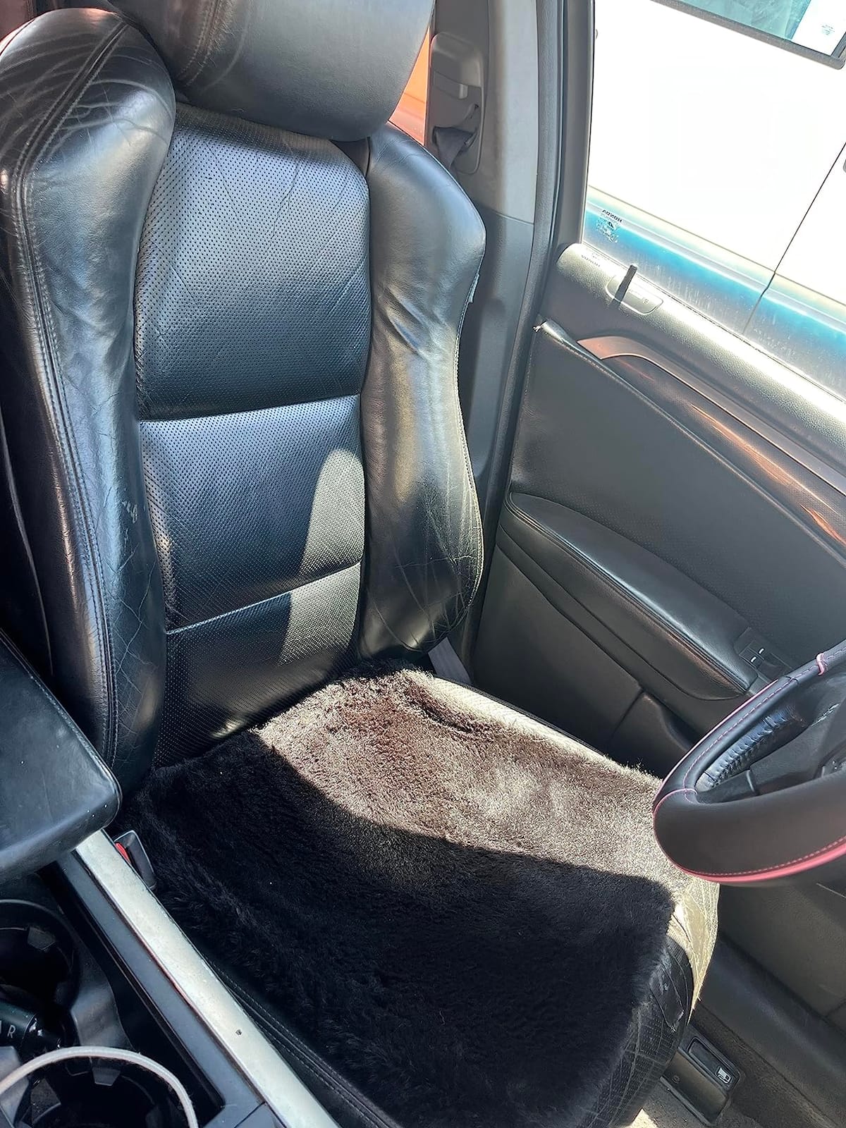 Winter Soft Warm Faux Rabbit Fur car seat Cushion,Universal fit Plush Front and Back Fuzzy car seat Pads Cushion Cover Protector - 1pcs (Back seat 1pcs,Black) customer photo 2