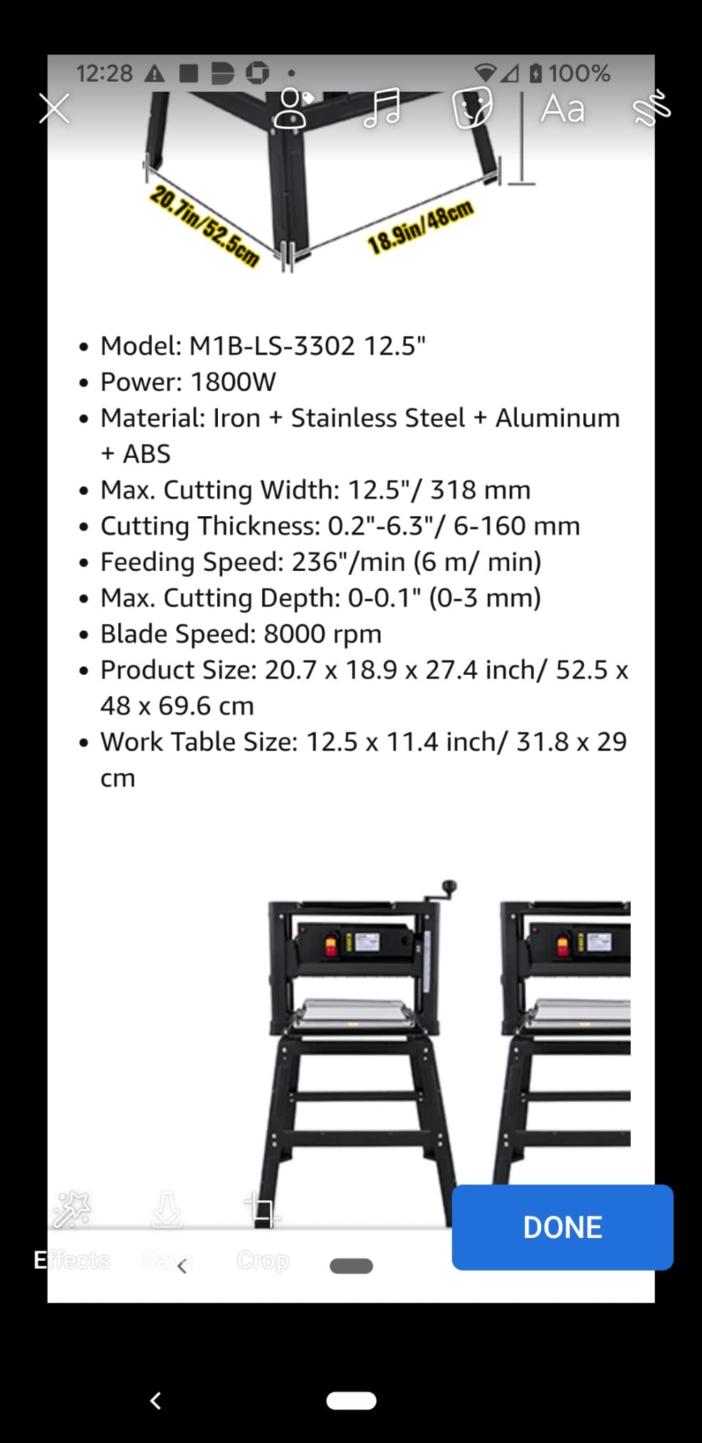 VEVOR Thickness Planer 12.5 inch Wood Planer Foldable 1500W Thickness Planer Woodworking 315