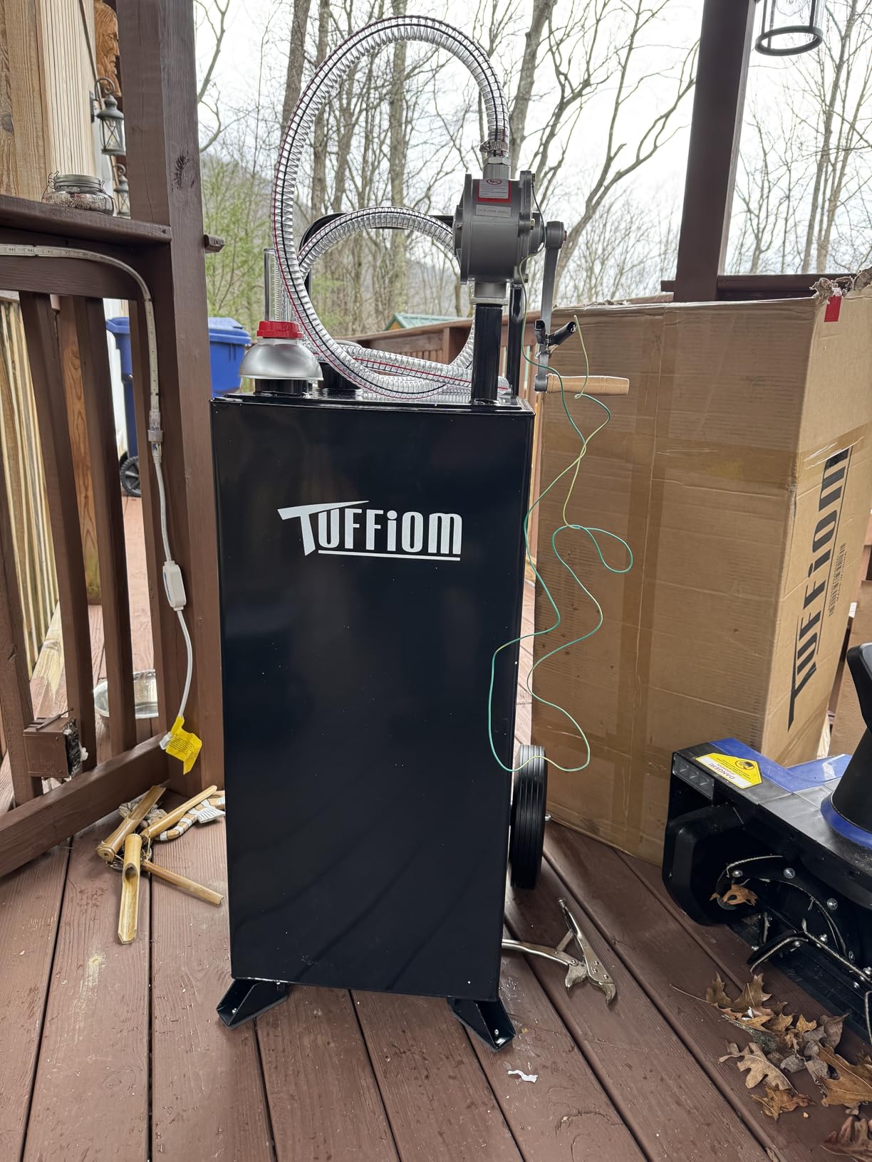 TUFFIOM 35 Gallon Fuel Gas Caddy w/Wheels & Manual Siphon Pump, Portable Diesel Fuel Transfer Storage Tank w/11.9ft Hose, Gasoline Can Container for ATV Car Mowers Tractor Boat Motorcycle customer photo 1