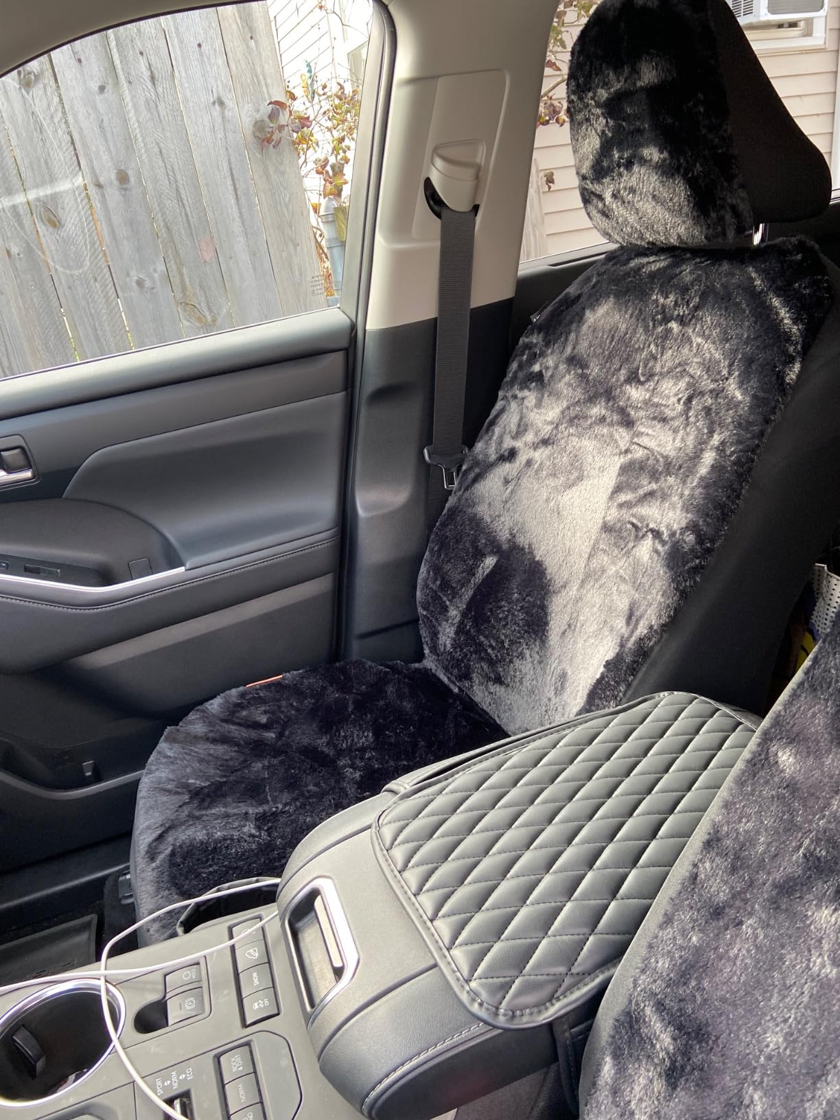 Carbella Sheepskin Car Seat Covers, 2-Pack Faux Fur, Front Seats Only, Cute Automotive Seat Covers For Cars (Black) customer photo 1