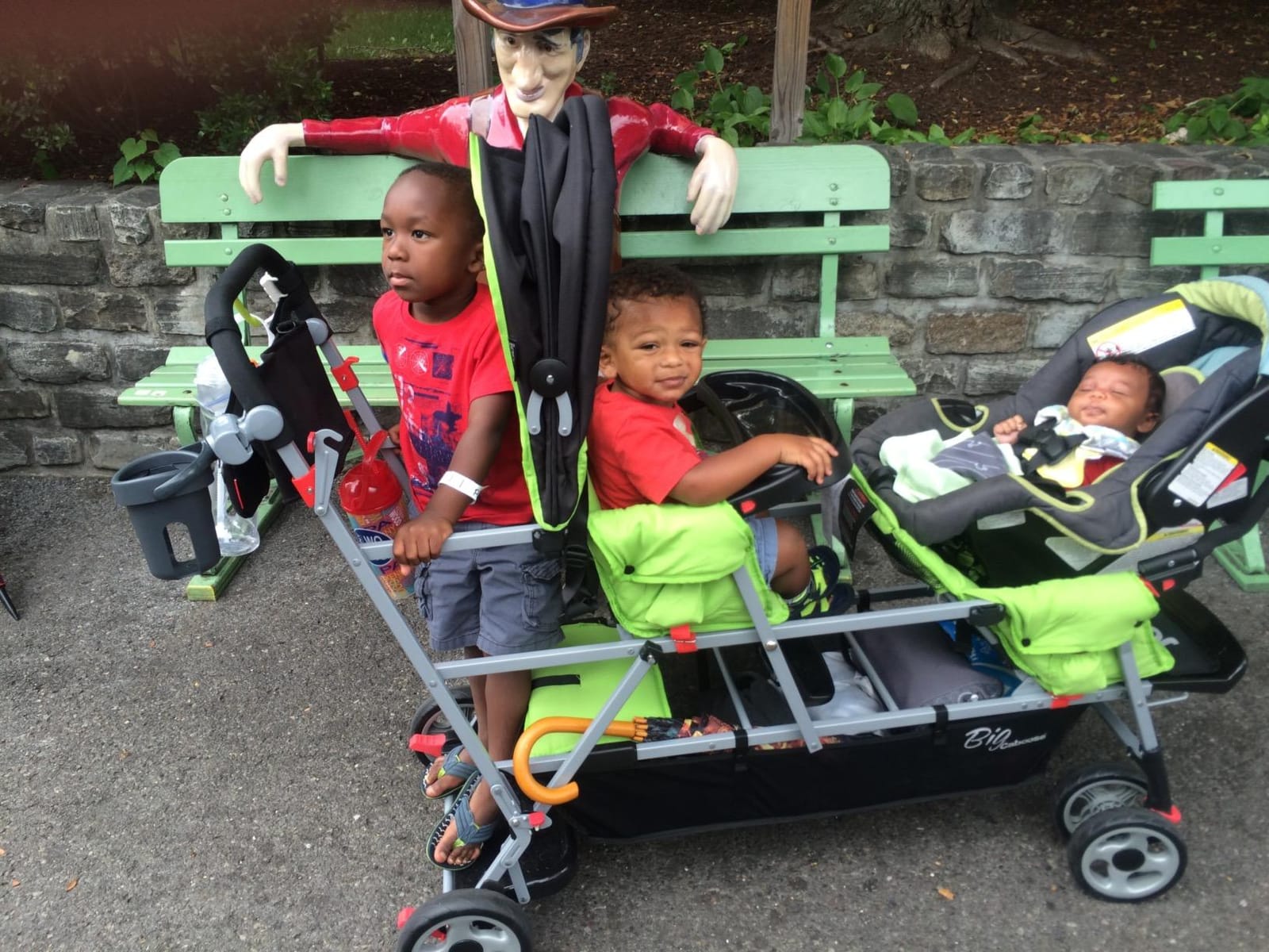 Joovy Big Caboose Triple Stroller with Rear Bench and Standing Platform, Reclining Seats, Optional Rear Seat, and Two Universal Car Seat Adapters, Jet customer photo 1