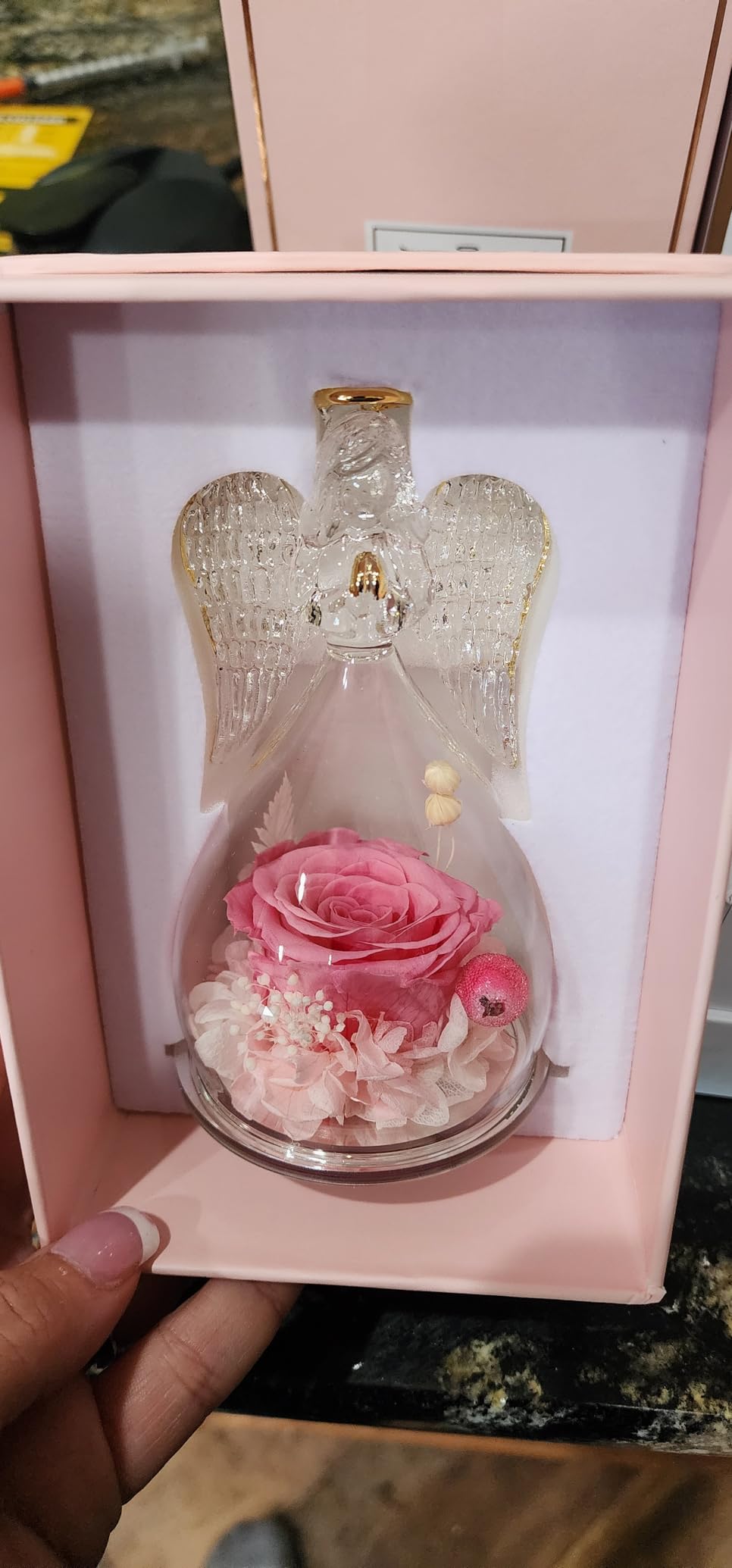 Sunia Gifts for Mom Birthday Gifts for Women, Preserved Real Roses in Glass Angel Figurine, Eternal Forever Flowers for Delivery Prime, Fresh Flower Presents for Mothers Grandma Wife Daughter Sister customer photo 2