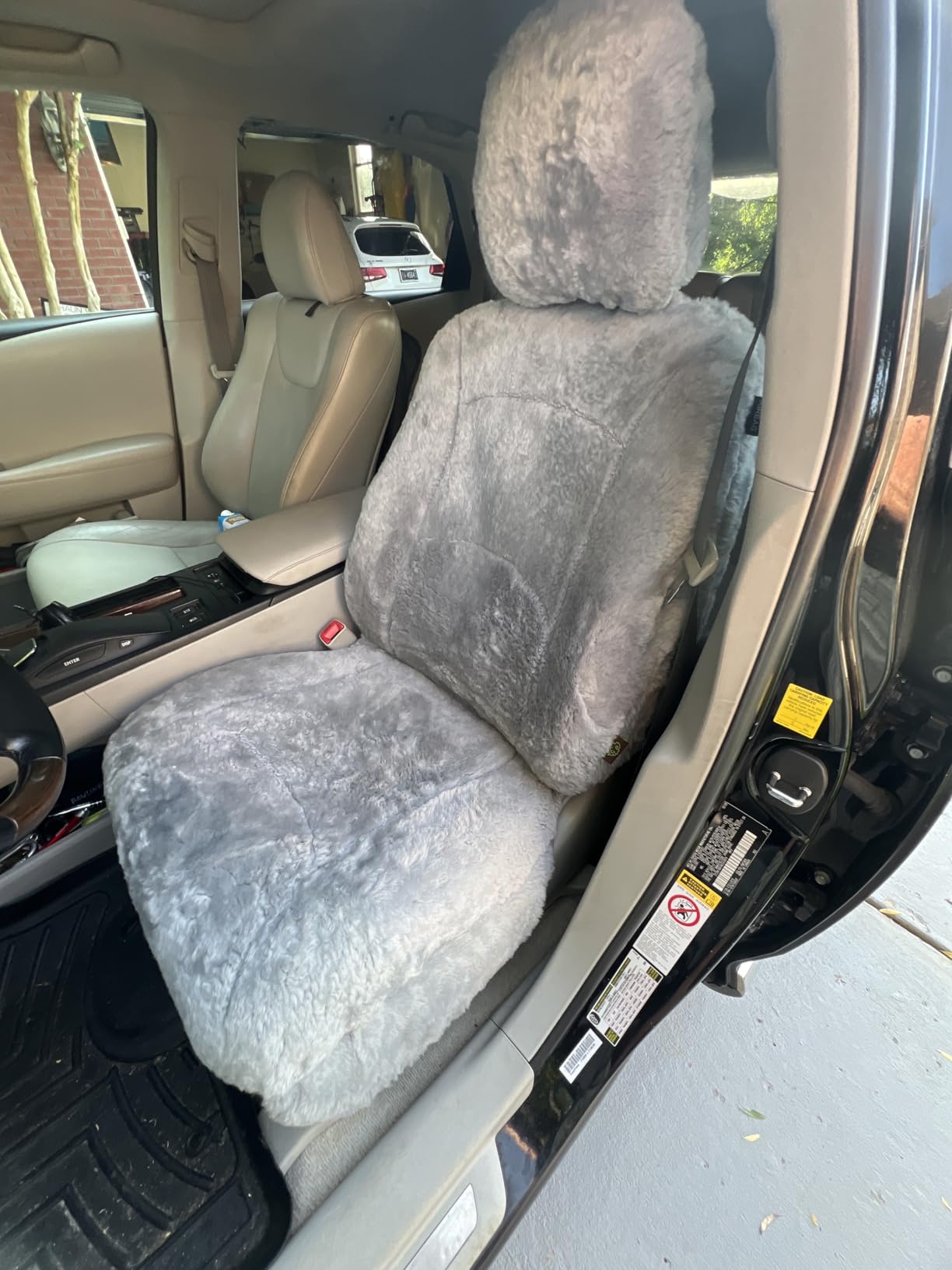 Genuine Sheepskin Seat Cover Lambskin Seat Cover Winter Car Seat Cover Lambs Wool Sheep Skin Fuzzy Shearling Car Accessories Front with Curve Patten (Beige) customer photo 1