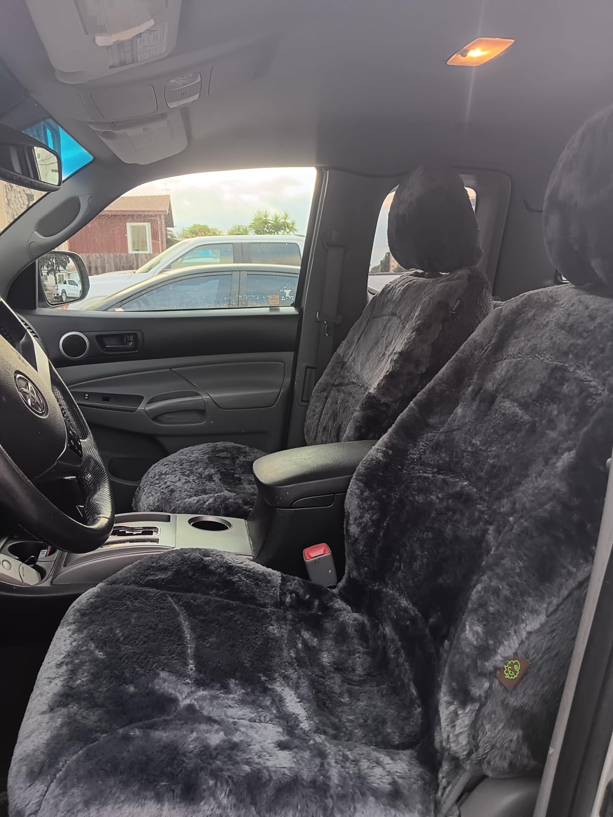 Genuine Sheepskin Seat Cover Lambskin Seat Cover Winter Car Seat Cover Lambs Wool Sheep Skin Fuzzy Shearling Car Accessories Front with Curve Patten (Beige) customer photo 2