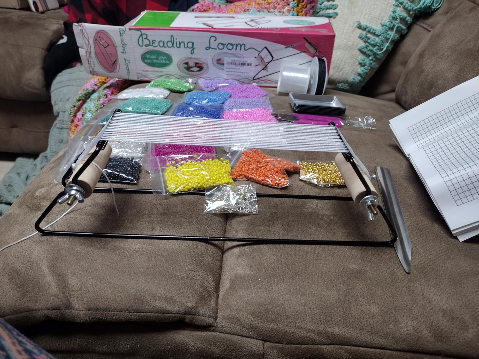 Frame Bead Loom Kit for Beaded Bracelets Earrings Belts Making, Include 17250 Seed Beads 3mm 18 Colors and 150 Meter Clear String, Beading Trays, Needles, with Instruction, DIY Boho Jewelry customer photo 2